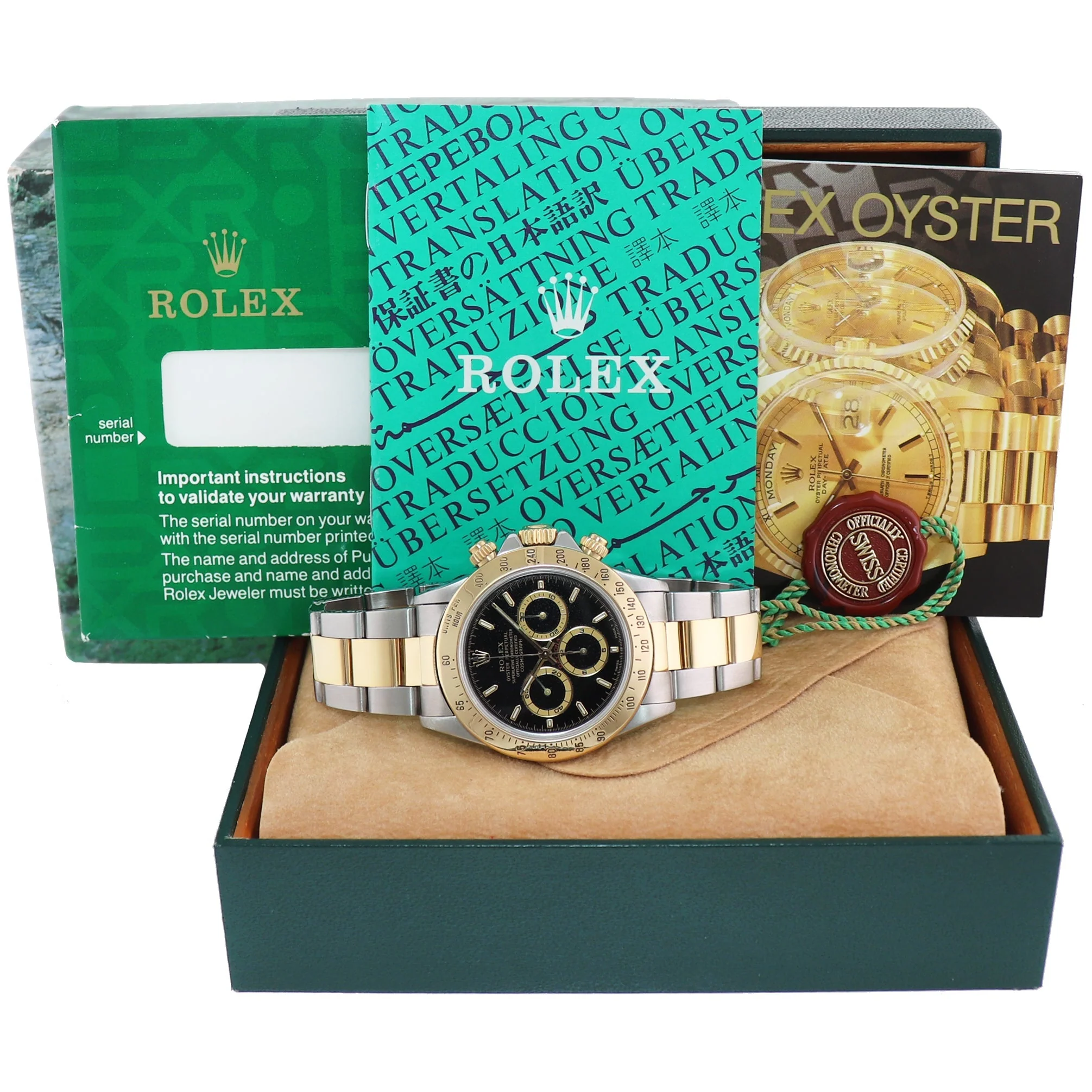 1997 MINT Rolex Daytona 16523 Zenith Black Yellow Gold Two Tone Watch Box - Image 8