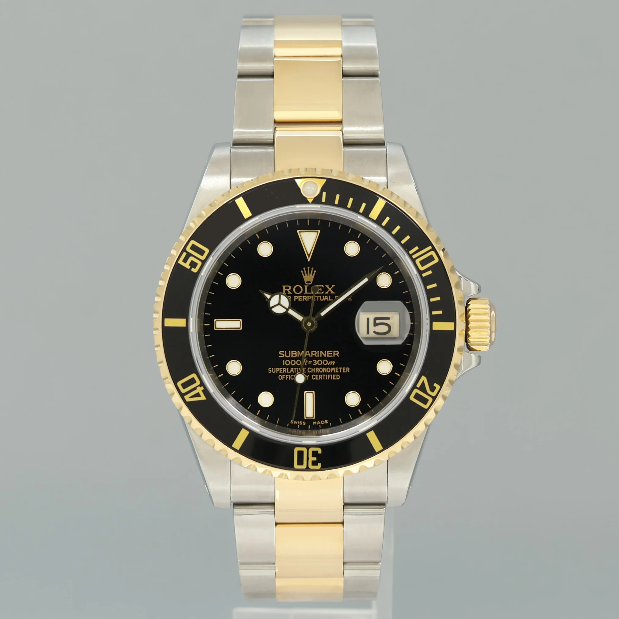 2000 MINT GOLD BUCKLE Rolex Submariner 16613 Gold Two Tone Black Watch Box - Image 2
