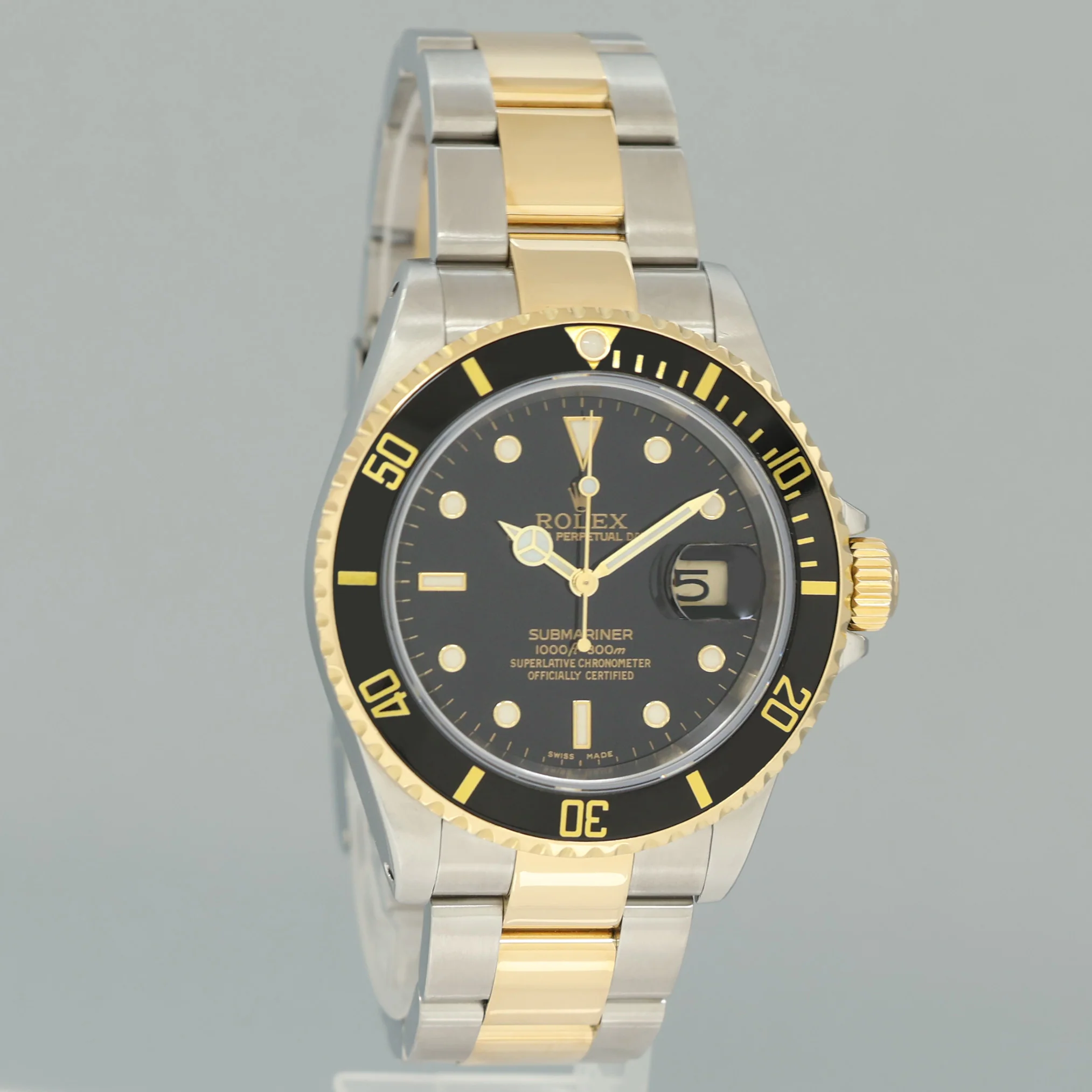 2000 MINT GOLD BUCKLE Rolex Submariner 16613 Gold Two Tone Black Watch Box - Image 3