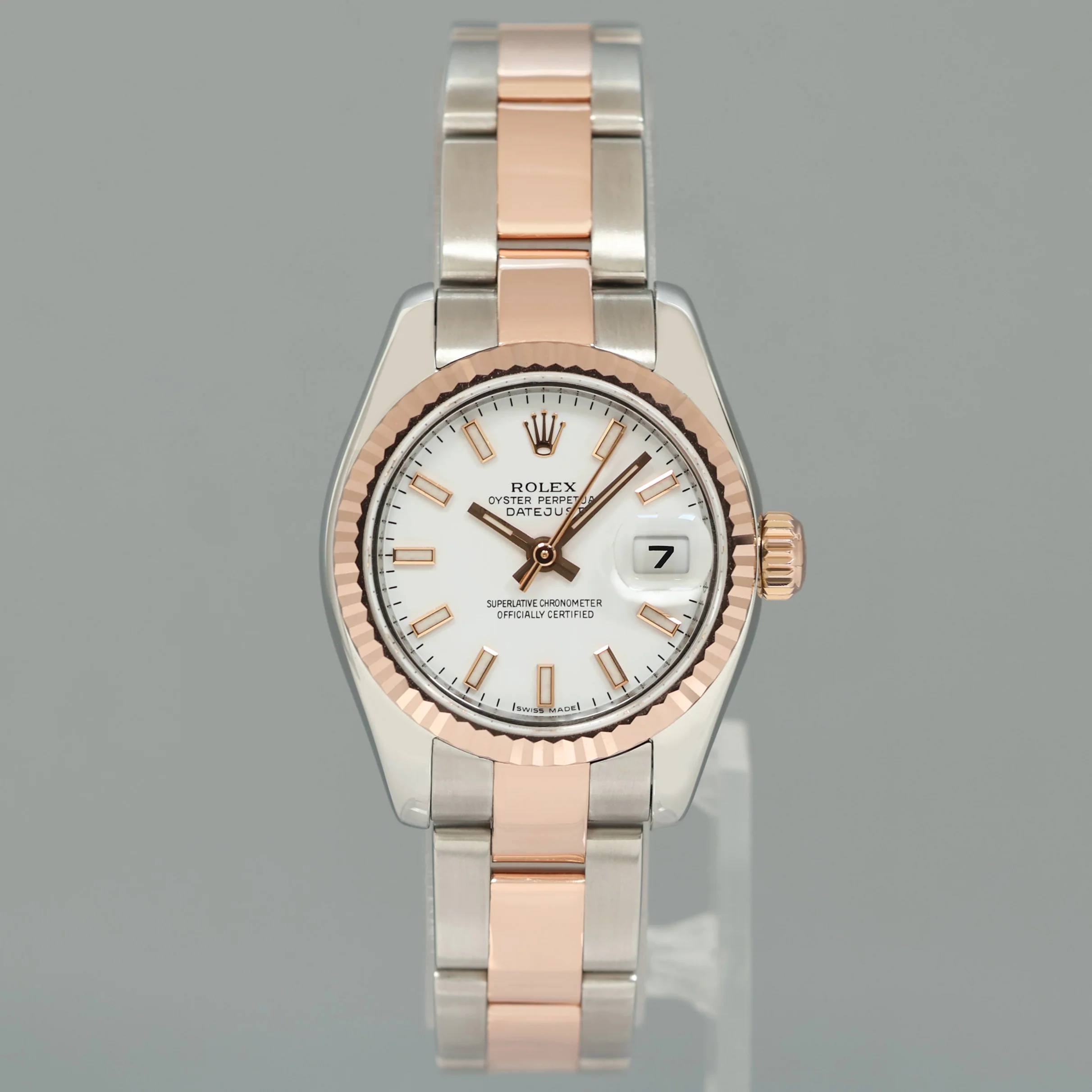 MINT Ladies Rolex DateJust 179171 White Stick Two-Tone Rose Gold Oyster Watch Box - Image 2