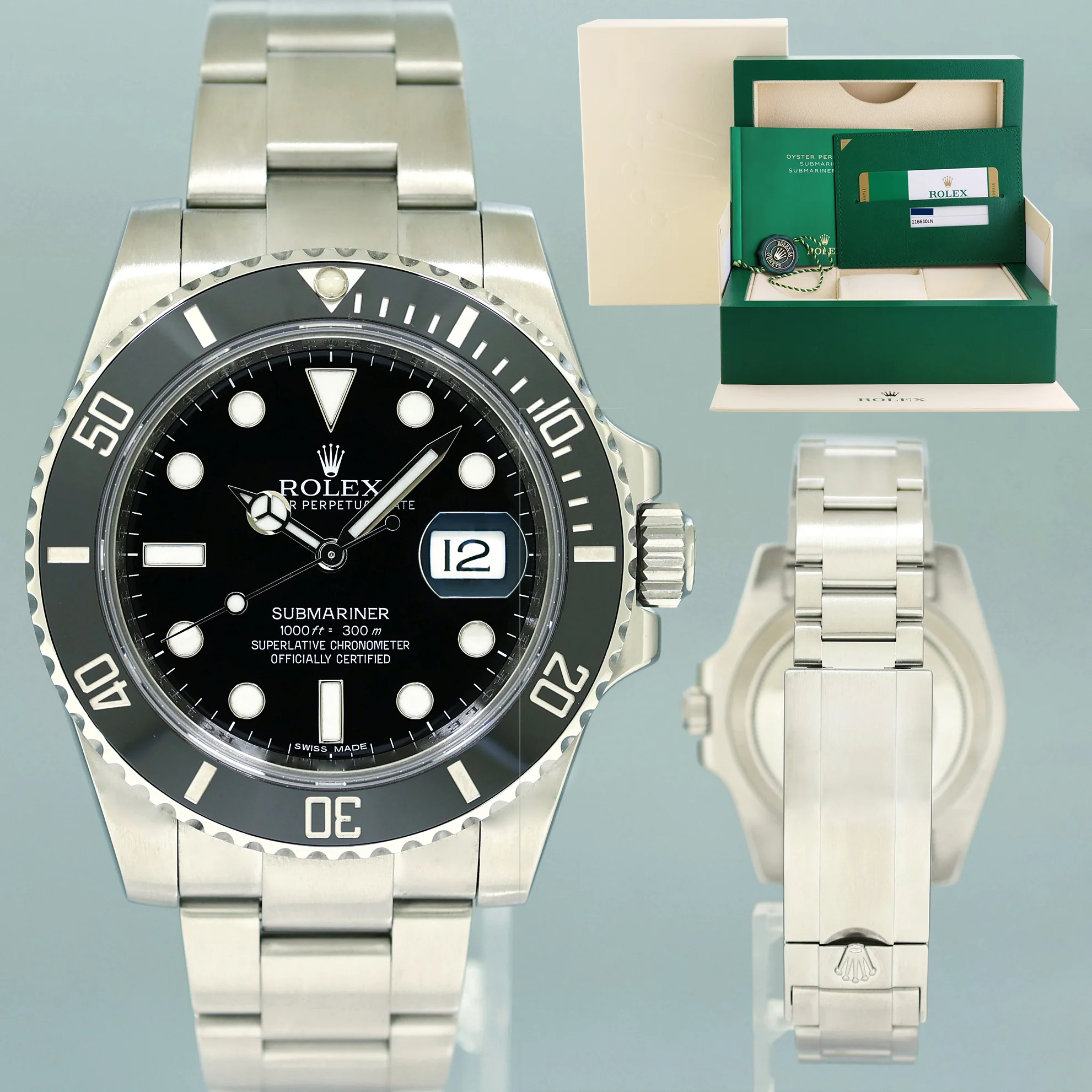 2016 MINT PAPERS Rolex Submariner Date 116610 Steel Black Dial Ceramic Watch Box