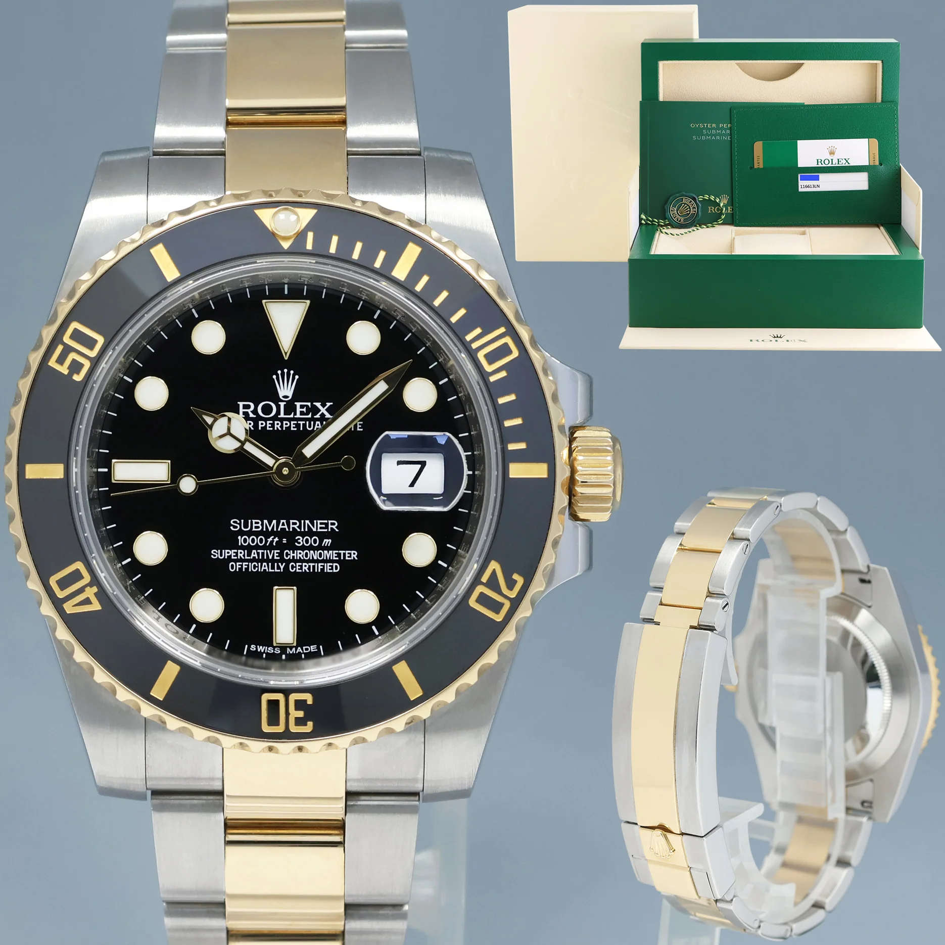 2017 PAPERS Rolex Submariner 116613 Two Tone Steel Yellow Gold Black Ceramic Watch
