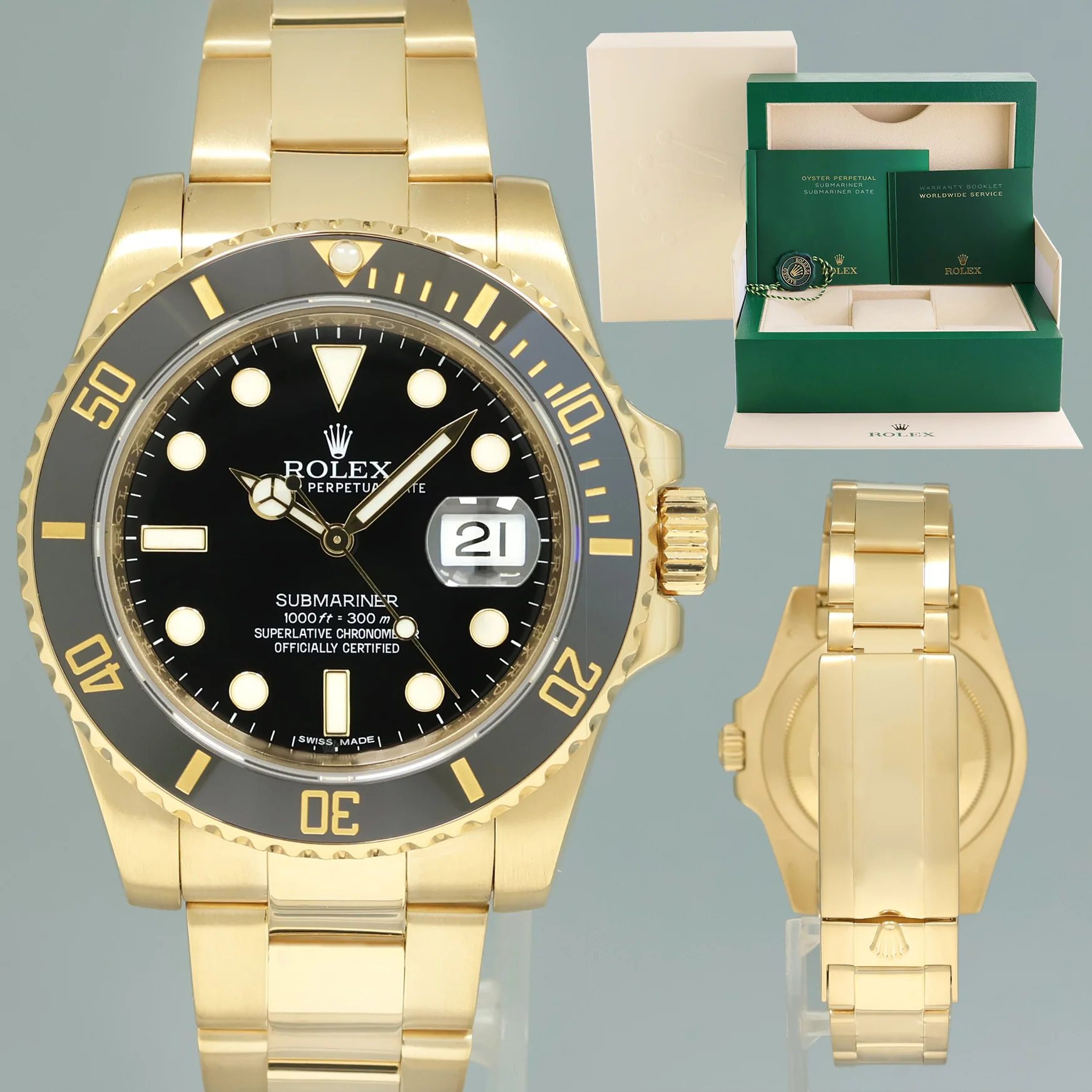 2018 MINT Rolex Submariner Black Dial Ceramic 116618LN Yellow Gold 40mm Watch Box