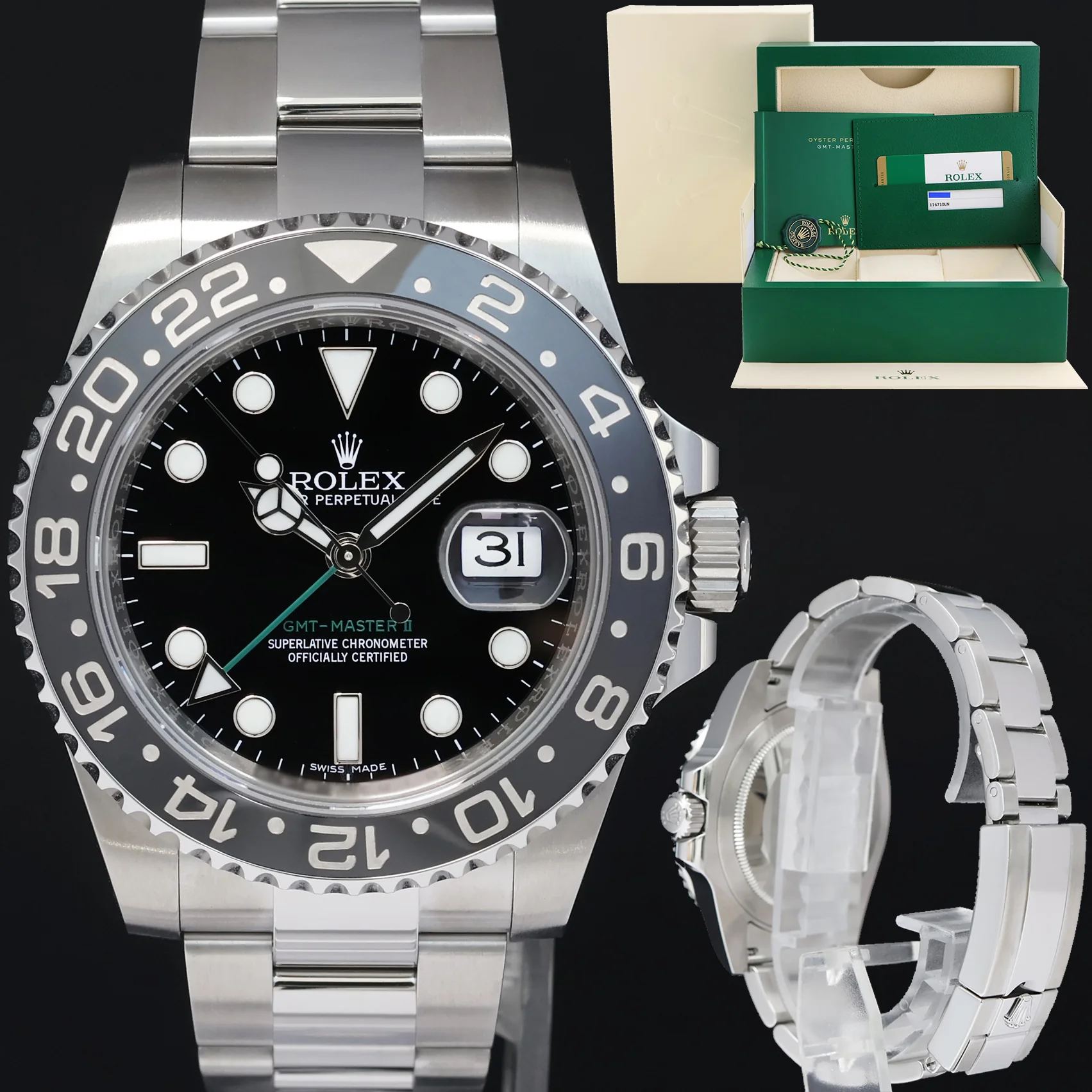 2018 MINT PAPERS Rolex GMT Master II 116710LN Steel Ceramic Black 40mm Watch Box