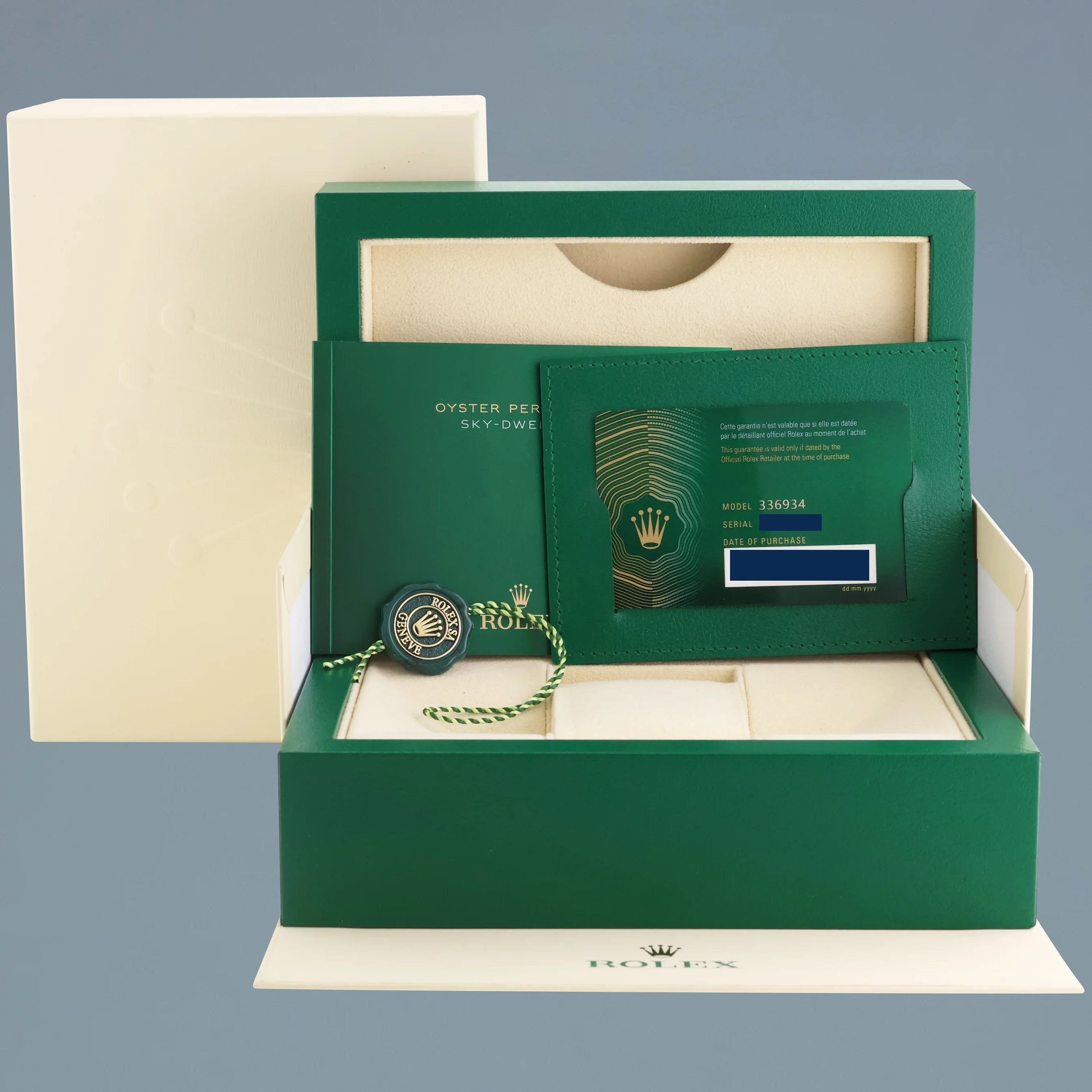 2024 NEW PAPERS Rolex Sky-Dweller Steel Green Oyster Fluted 42mm 336934 Watch Box - Image 7