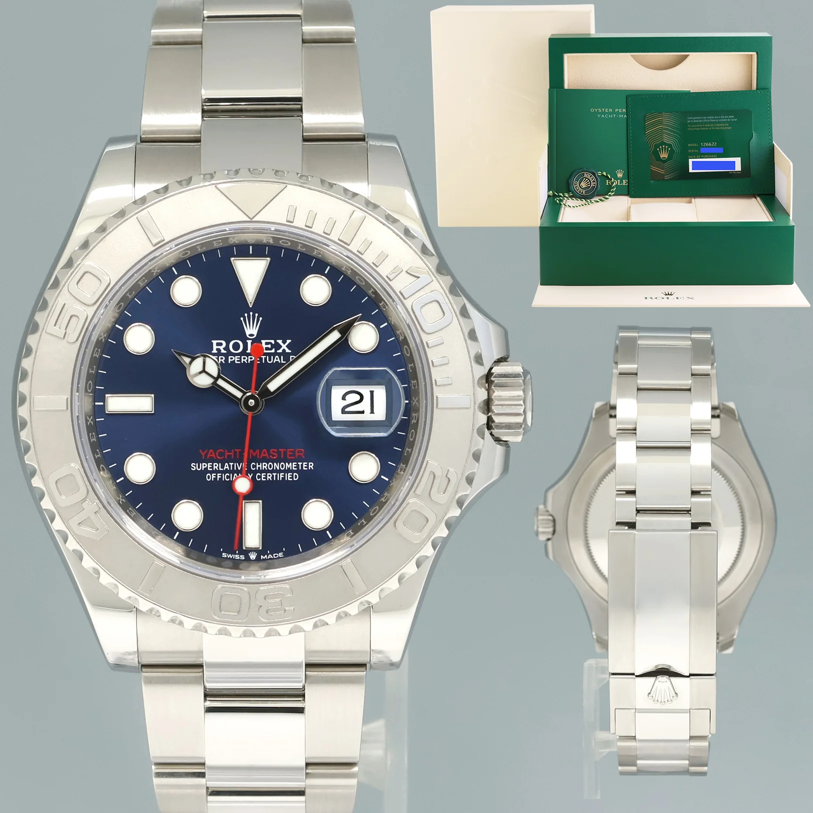 2023 NEW PAPERS Rolex Yacht-Master 126622 Steel Platinum Blue 40mm Watch Box