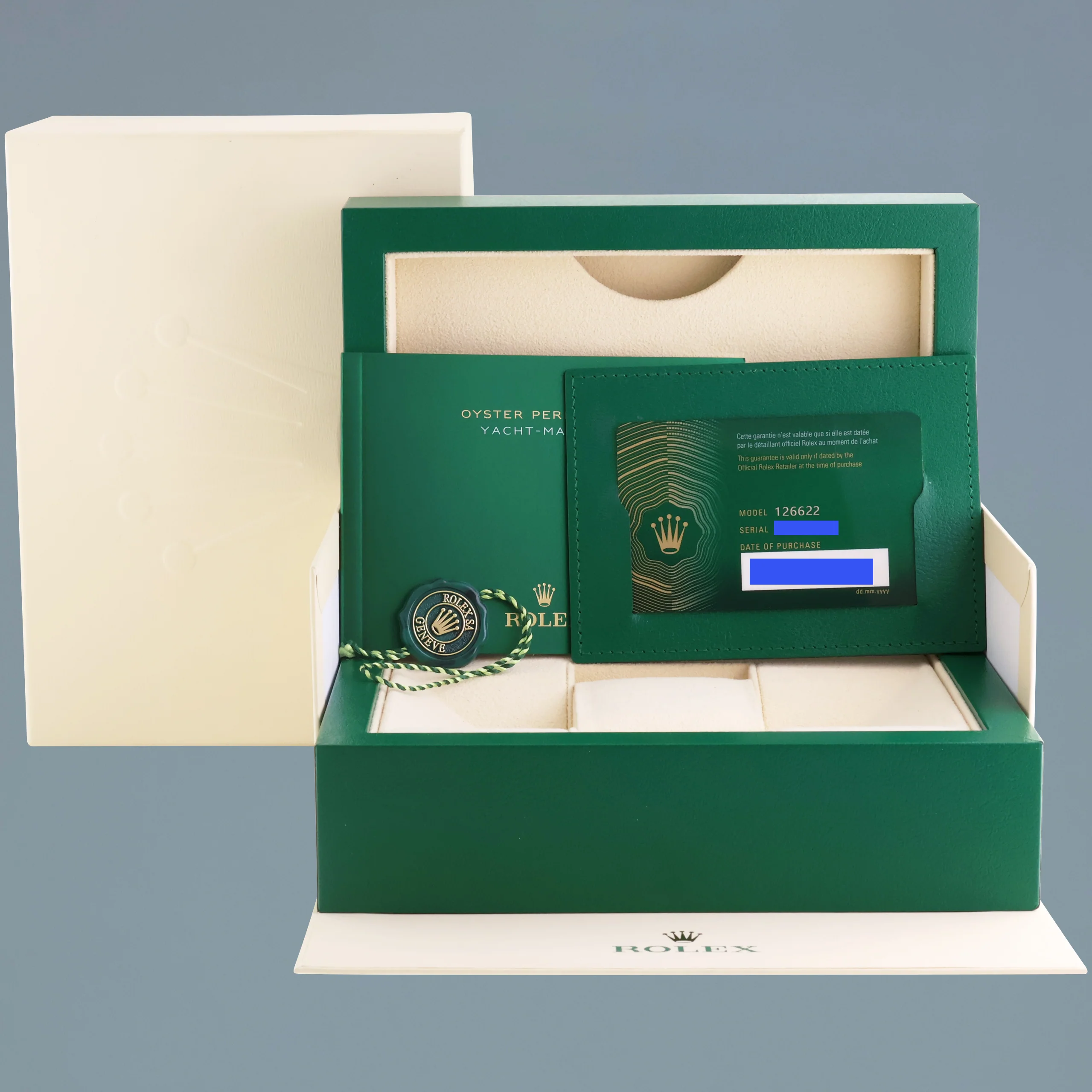 2023 NEW PAPERS Rolex Yacht-Master 126622 Steel Platinum Blue 40mm Watch Box - Image 7