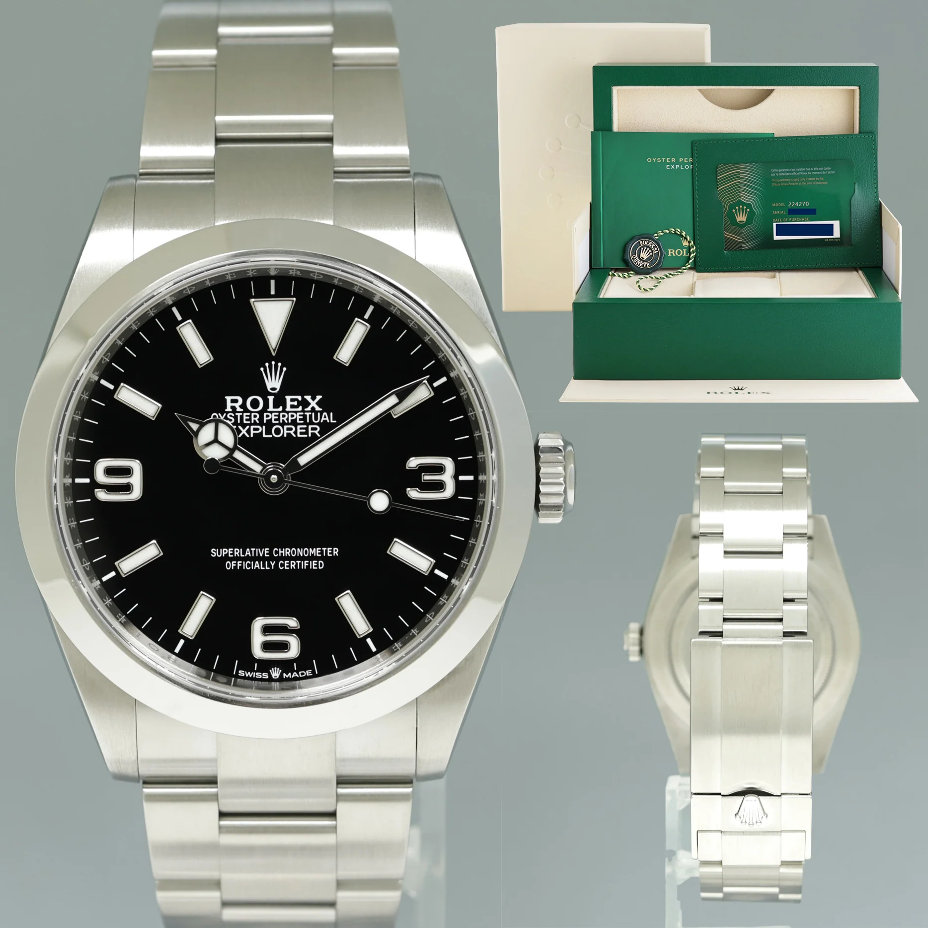 2024 NEW PAPERS Rolex 224270 Explorer Black Arabic Dial Steel 40mm Oyster Watch Box