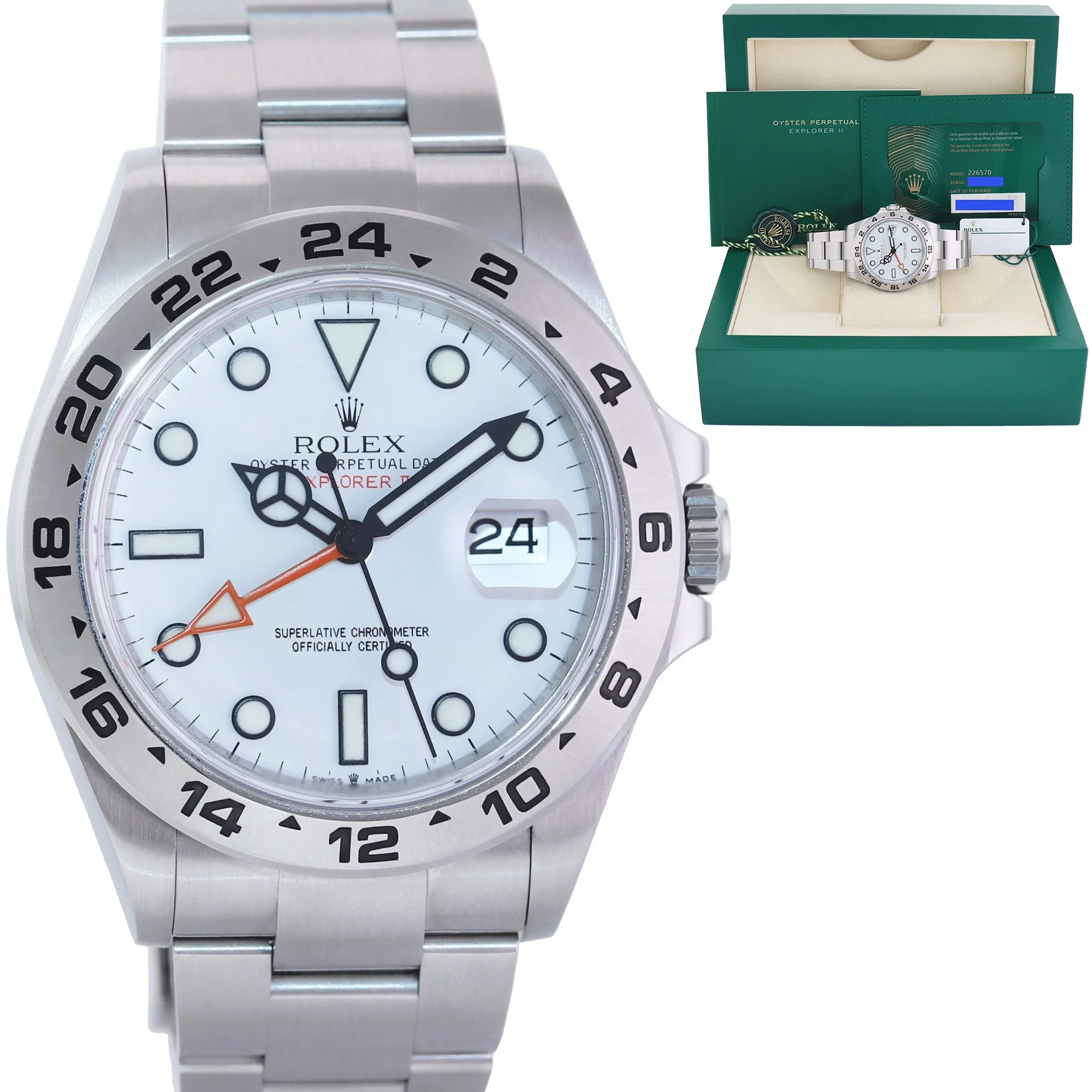 2024 NEW PAPERS Rolex Explorer II 226570 White Polar Steel Date 42mm Watch Box