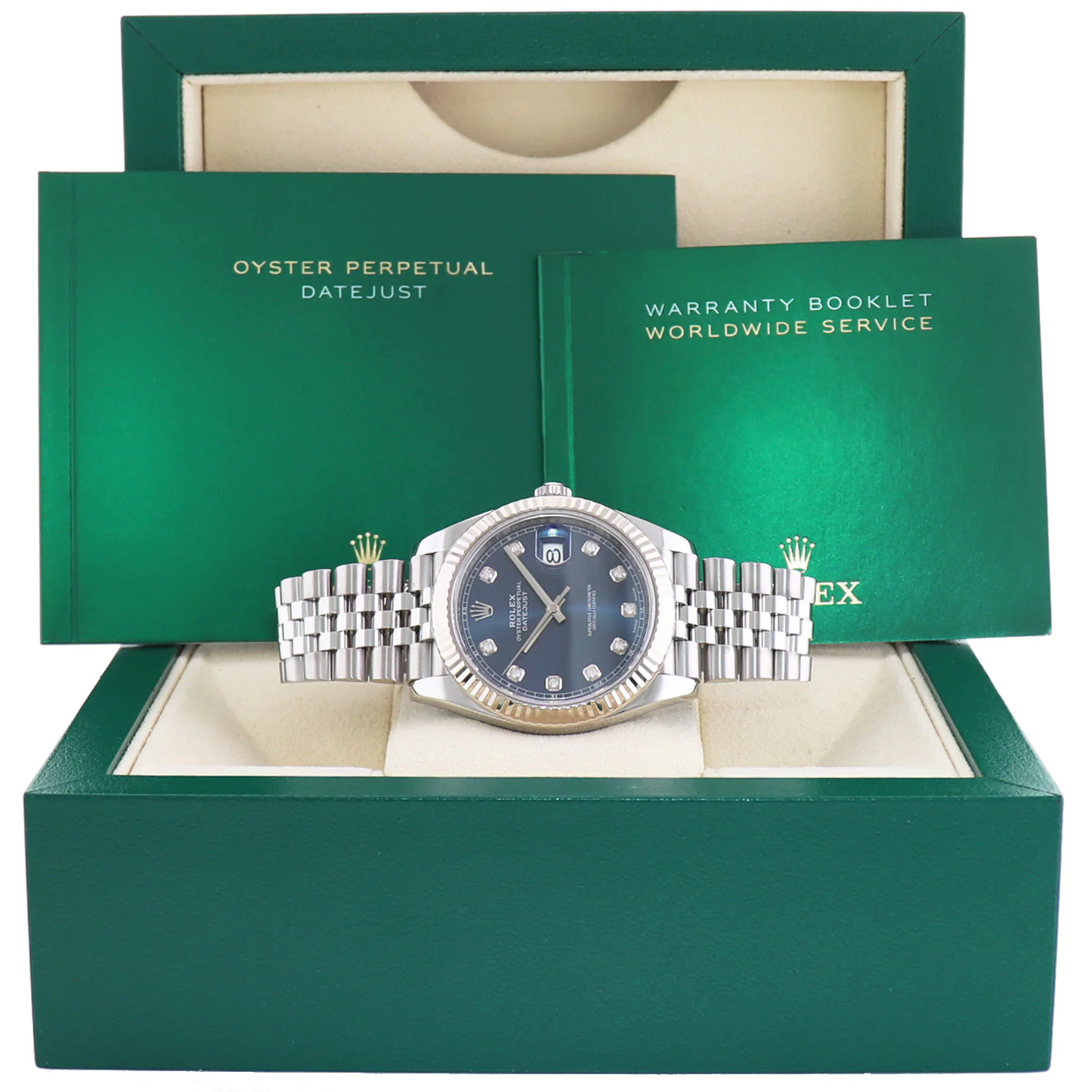 2024 NEW Rolex DateJust 41 Blue Diamond Jubilee White Gold Fluted 126334 Watch Box - Image 8