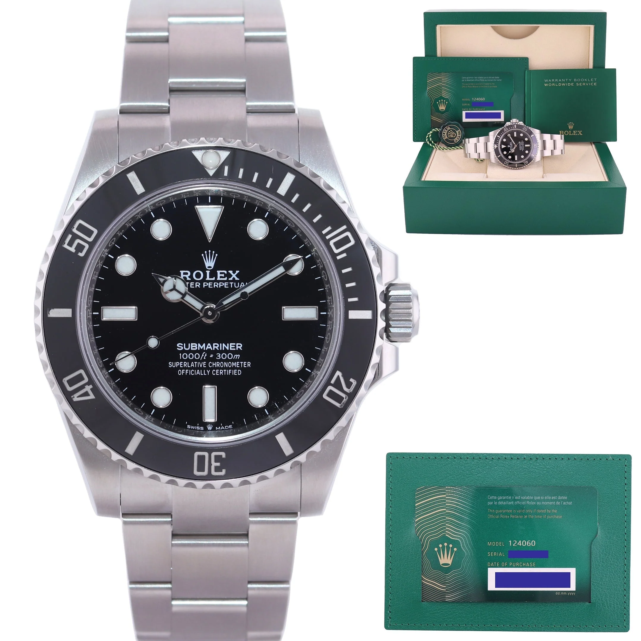2025 NEW PAPERS Rolex Submariner 41mm Black Ceramic 124060LN No Date Watch Box