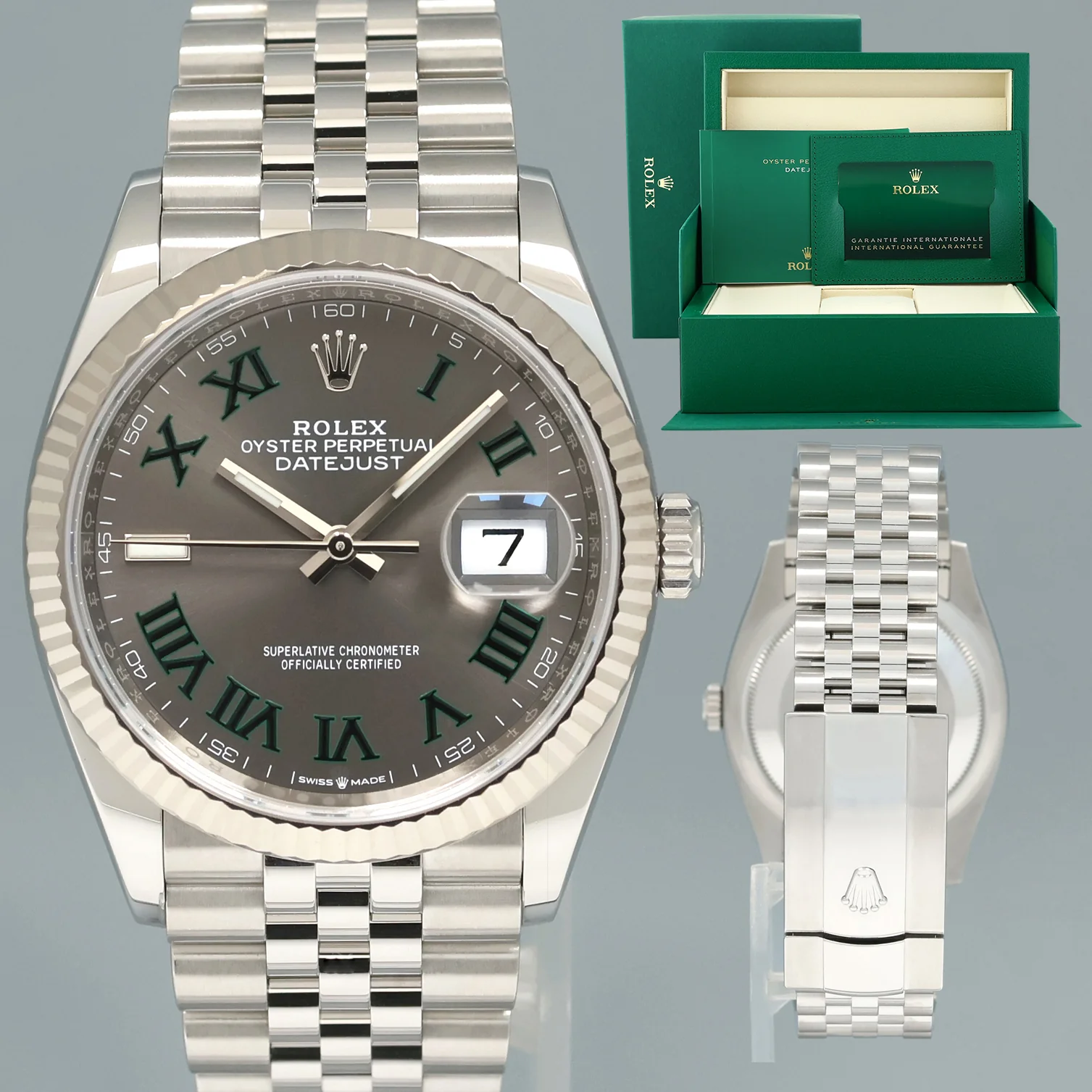 2026 NEW PAPERS Rolex DateJust 36mm Wimbledon Stick 126234 Steel Jubilee White Gold Watch