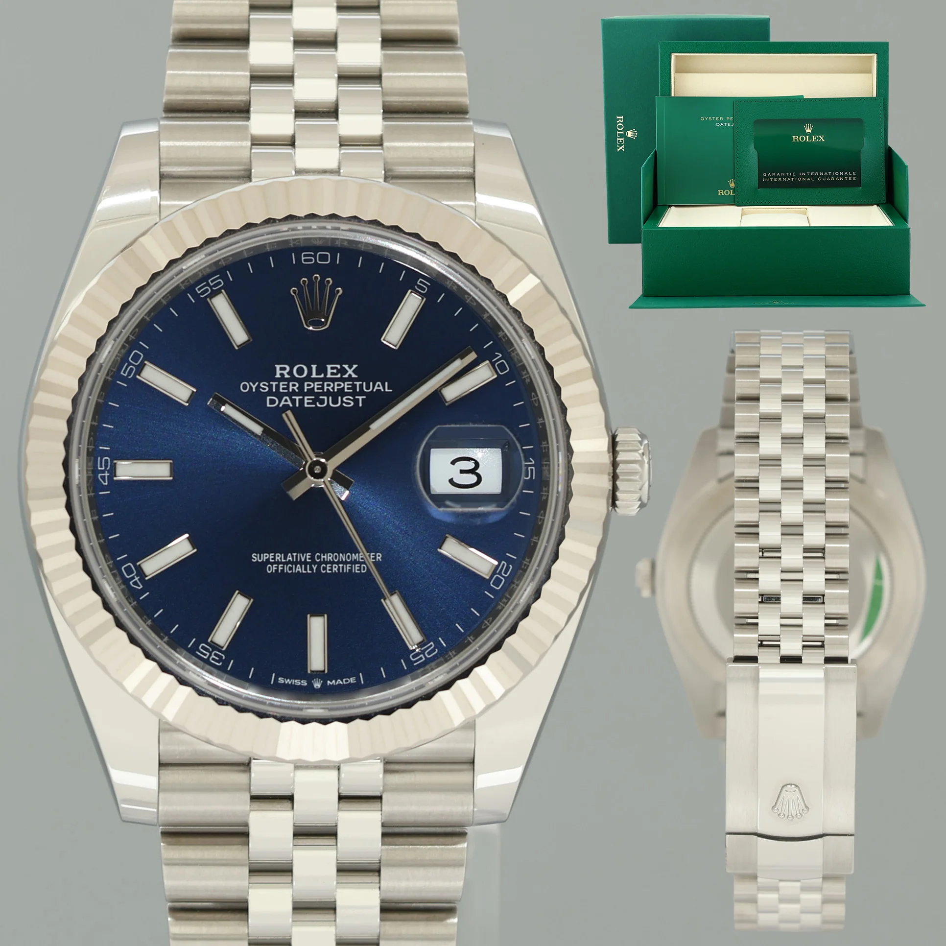 2026 NEW PAPERS Rolex DateJust 41 Blue Stick Jubilee Fluted 126334 Watch Box