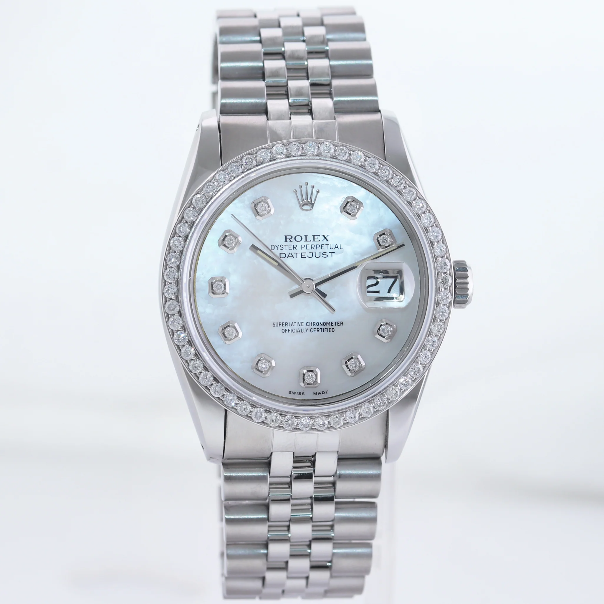 DIAMOND Bezel Rolex DateJust 36mm Mother of Pearl 16030 Steel Watch Box - Image 3