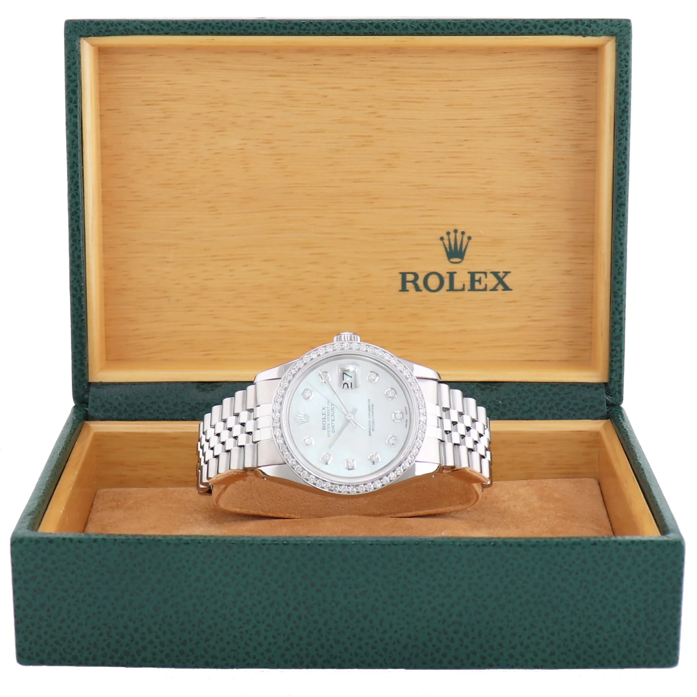 DIAMOND Bezel Rolex DateJust 36mm Mother of Pearl 16030 Steel Watch Box - Image 7
