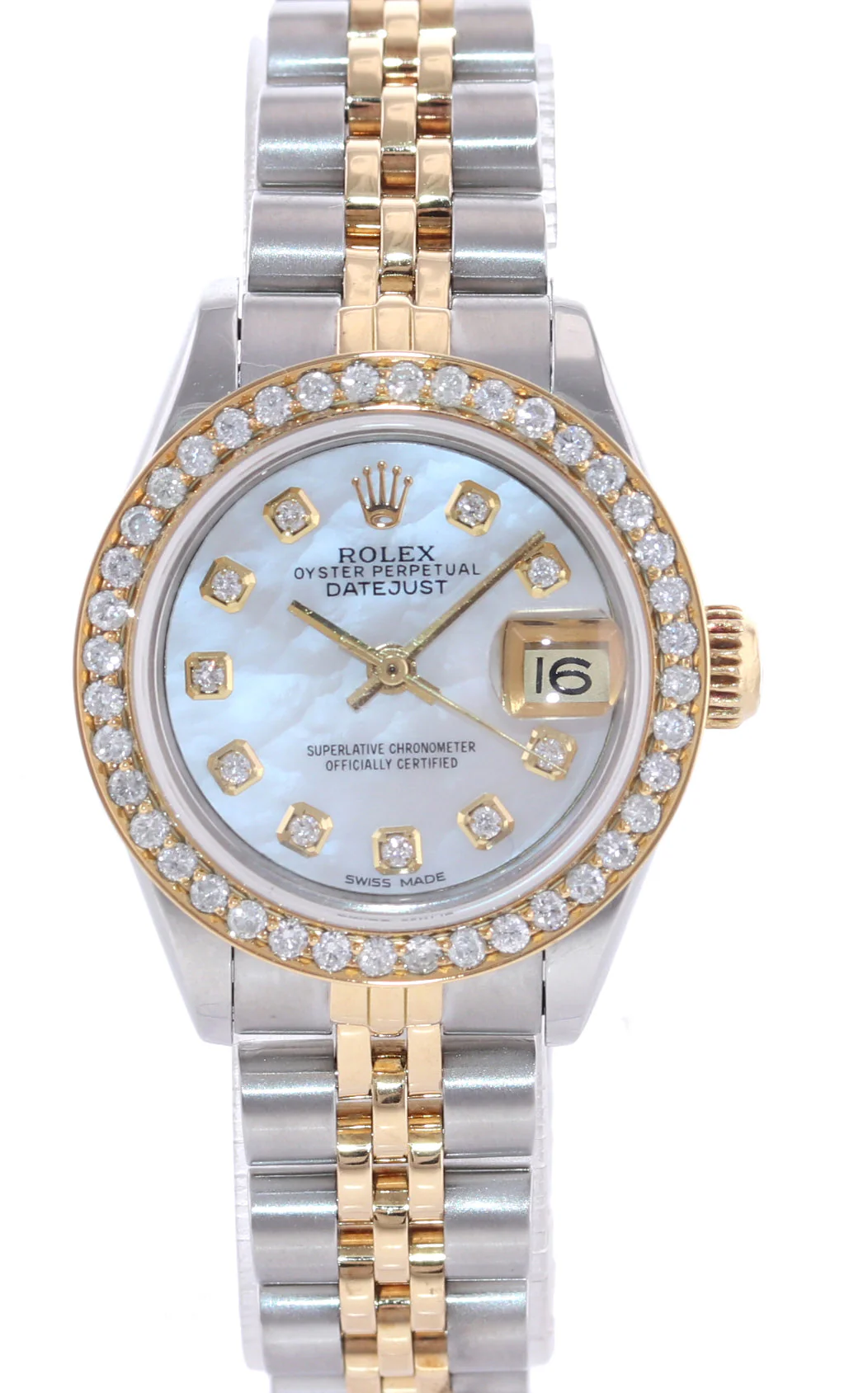 Diamond Ladies Rolex DateJust 26mm 69173 Two Tone Gold Jubilee Mother of Pearl Watch - Image 2