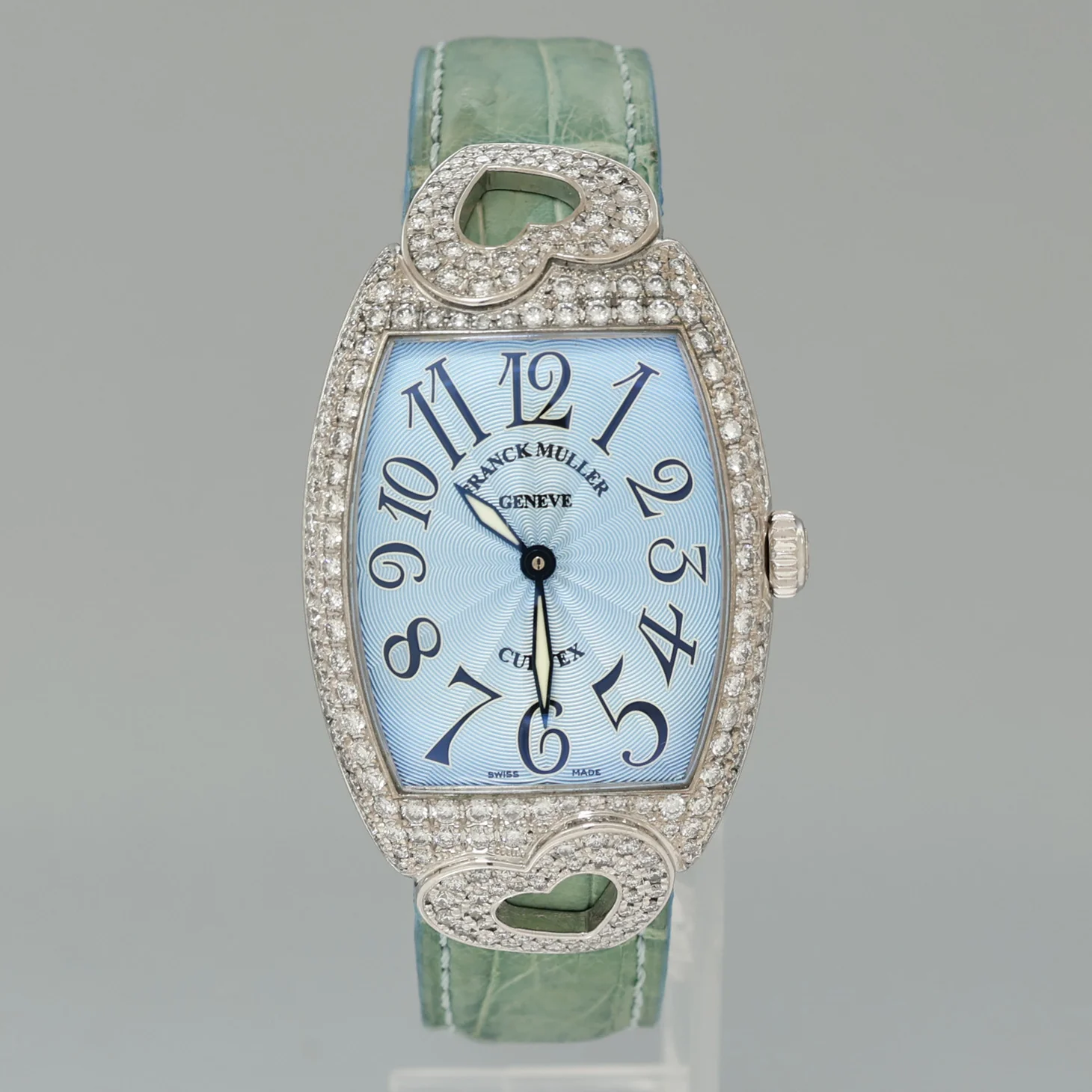 Ladies Franck Muller 18k White Gold Diamond Blue Dial Heart Design Leather Band Watch - Image 2