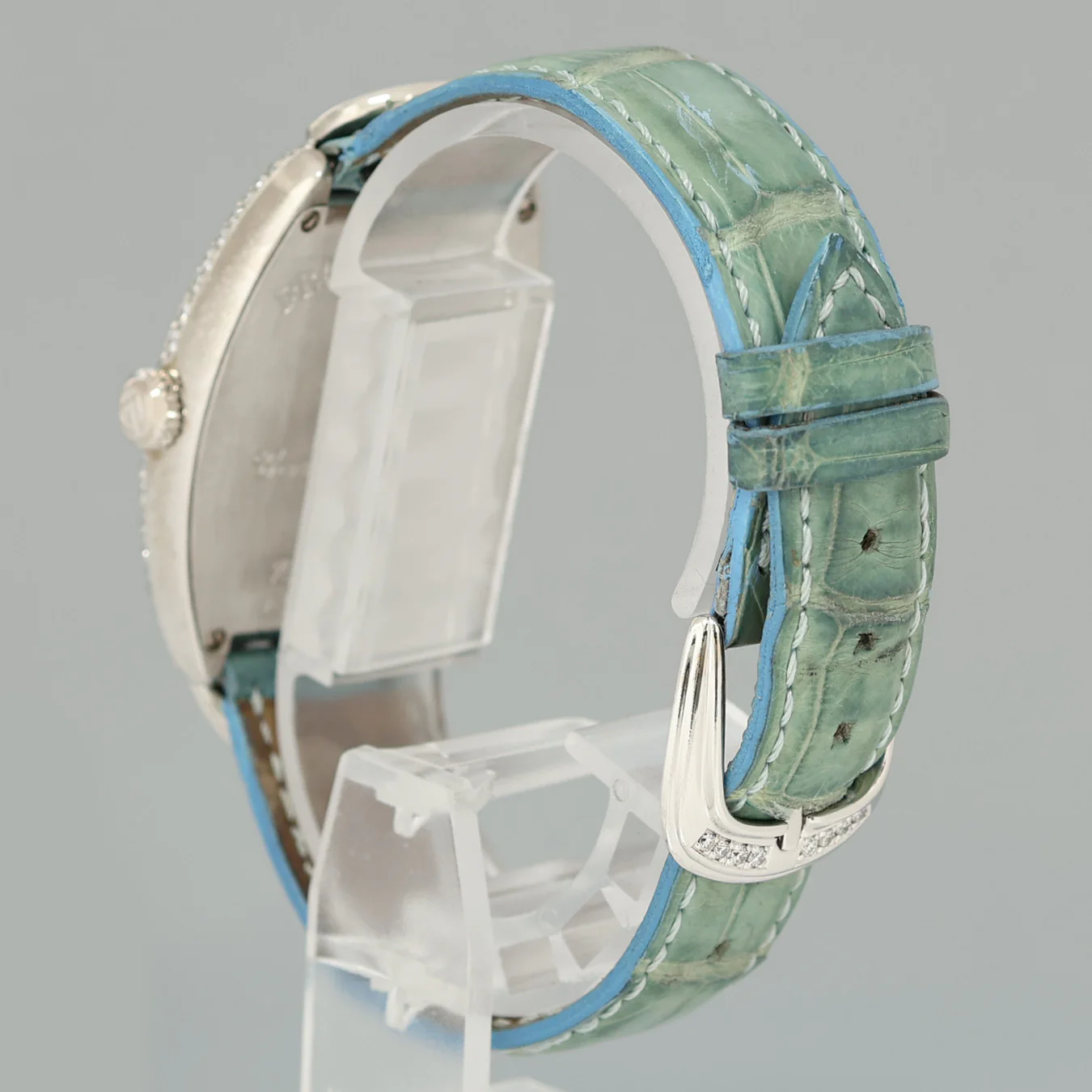 Ladies Franck Muller 18k White Gold Diamond Blue Dial Heart Design Leather Band Watch - Image 4