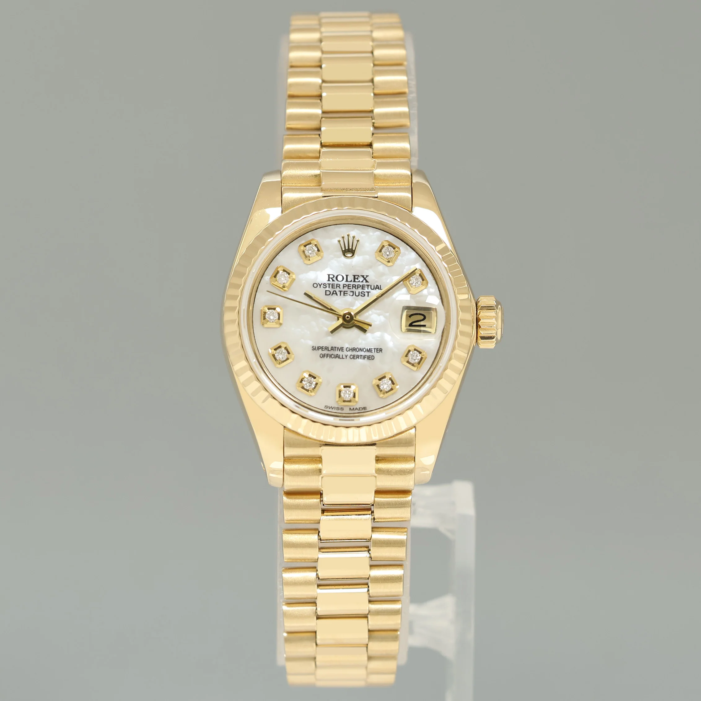 Ladies Rolex DateJust Mother of Pearl Diamond President 26mm 6917 Yellow Gold Watch Box - Image 2