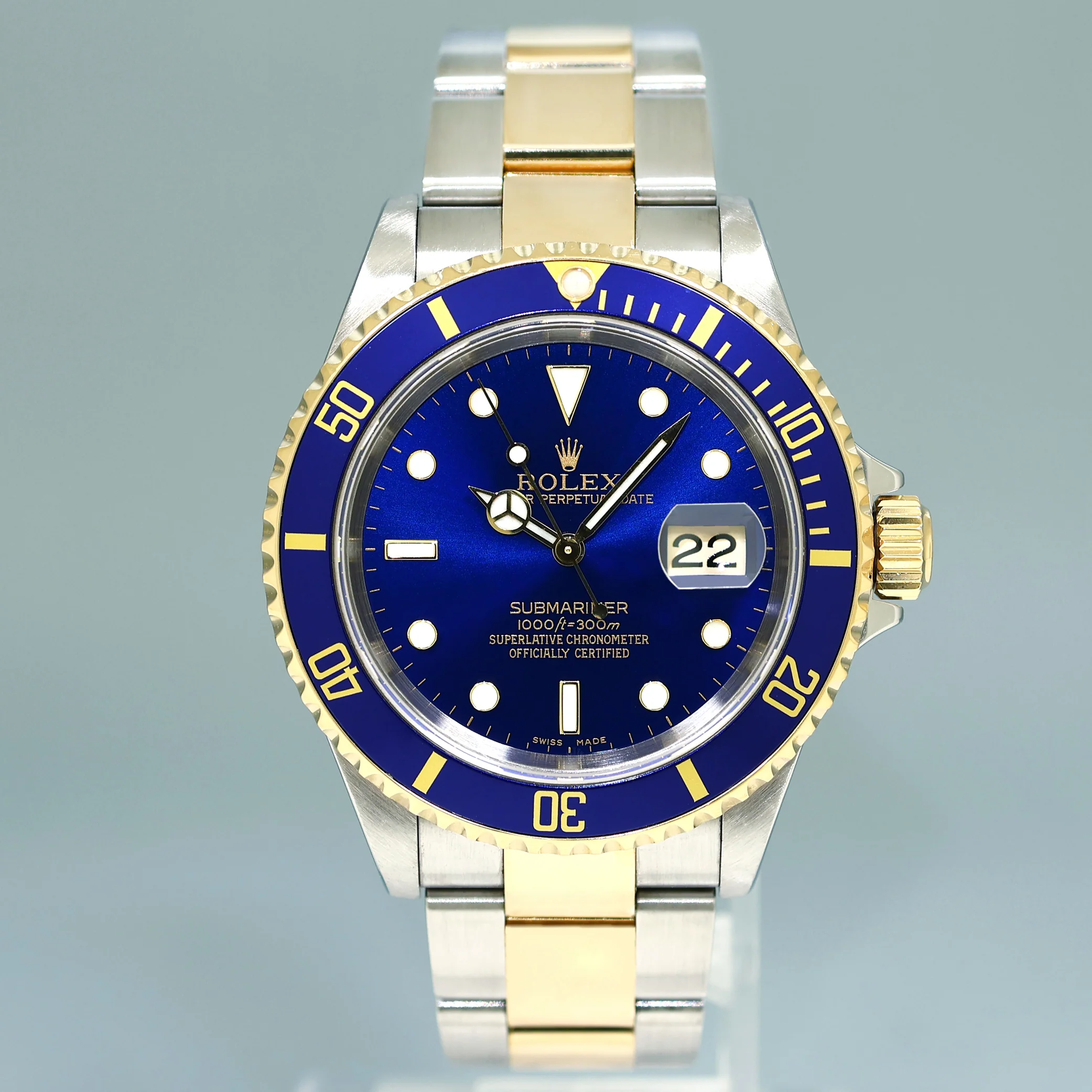 MINT 2007 Rolex Submariner 16613 LB Gold Steel Two Tone Gold 40mm Sunburst Blue Watch - Image 2