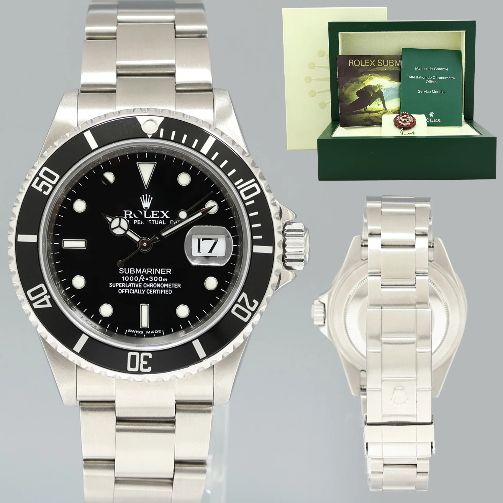 MINT 2009  Rolex Submariner 40mm Date 16610 Stainless Steel Black Watch