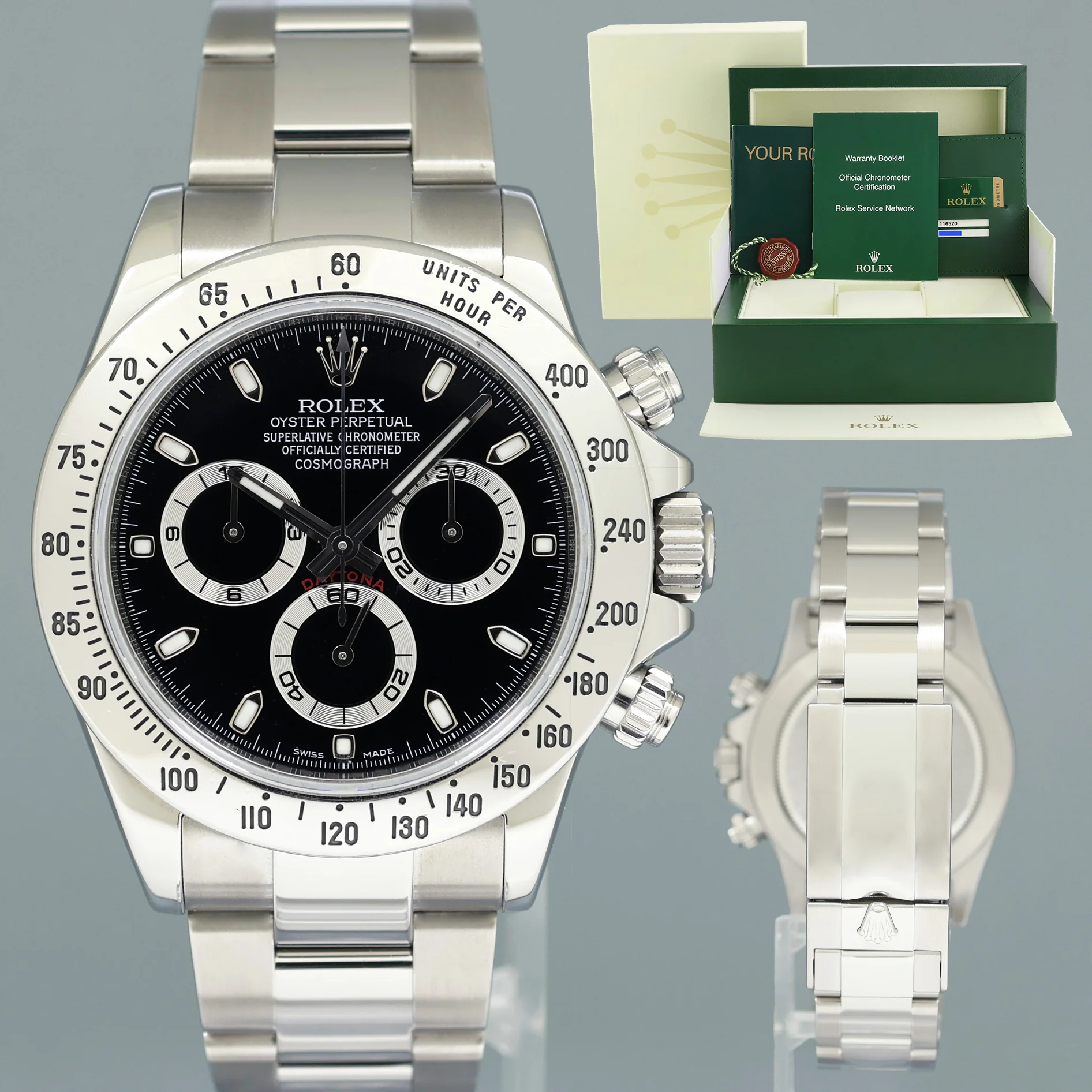 MINT 2012 PAPERS Rolex Daytona 116520 Black Steel Cosmograph Watch Box