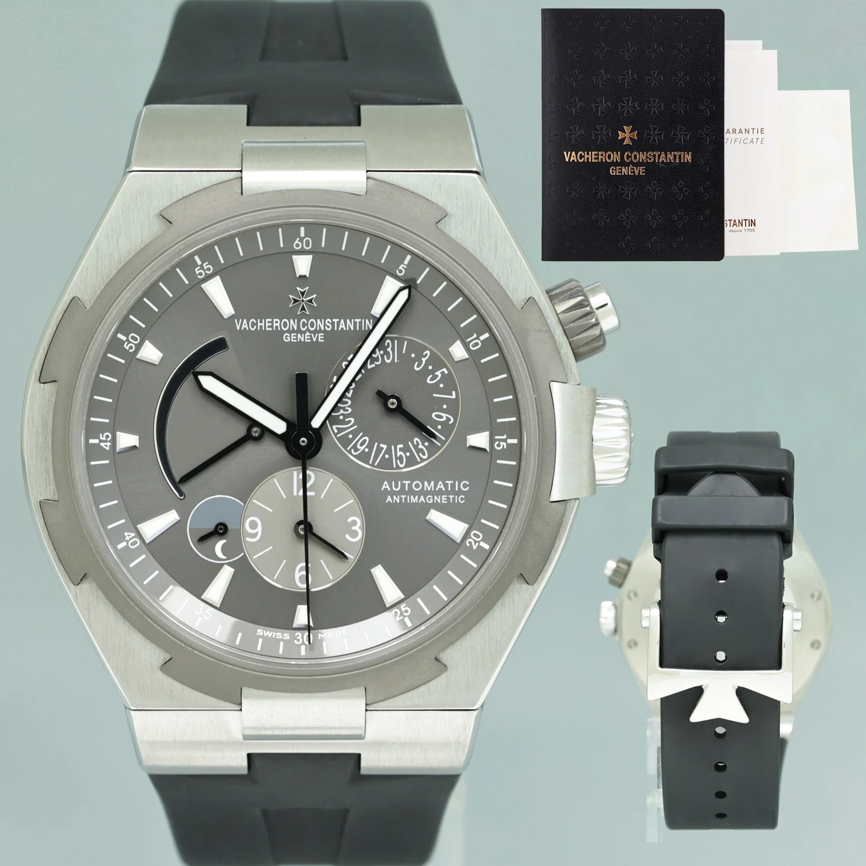 MINT 2016 PAPERS Vacheron Constantin Overseas 47450 Grey Titanium Dual Time Watch
