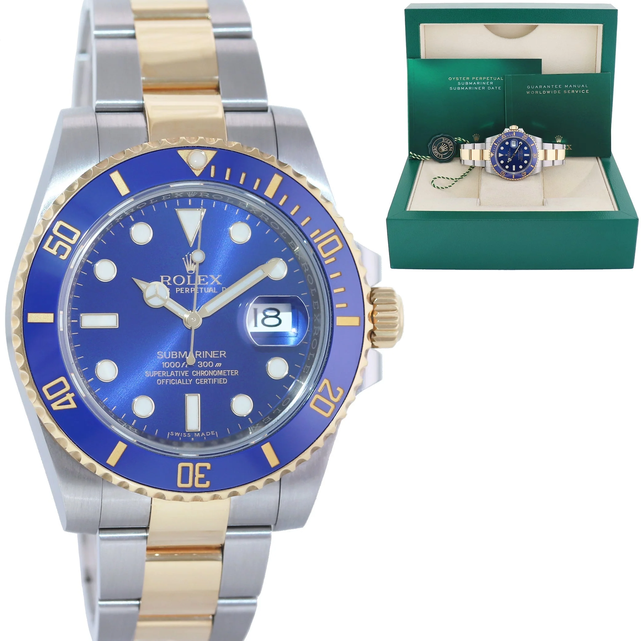MINT Rolex Submariner Blue Ceramic 116613LB Two Tone Yellow Gold Watch Box