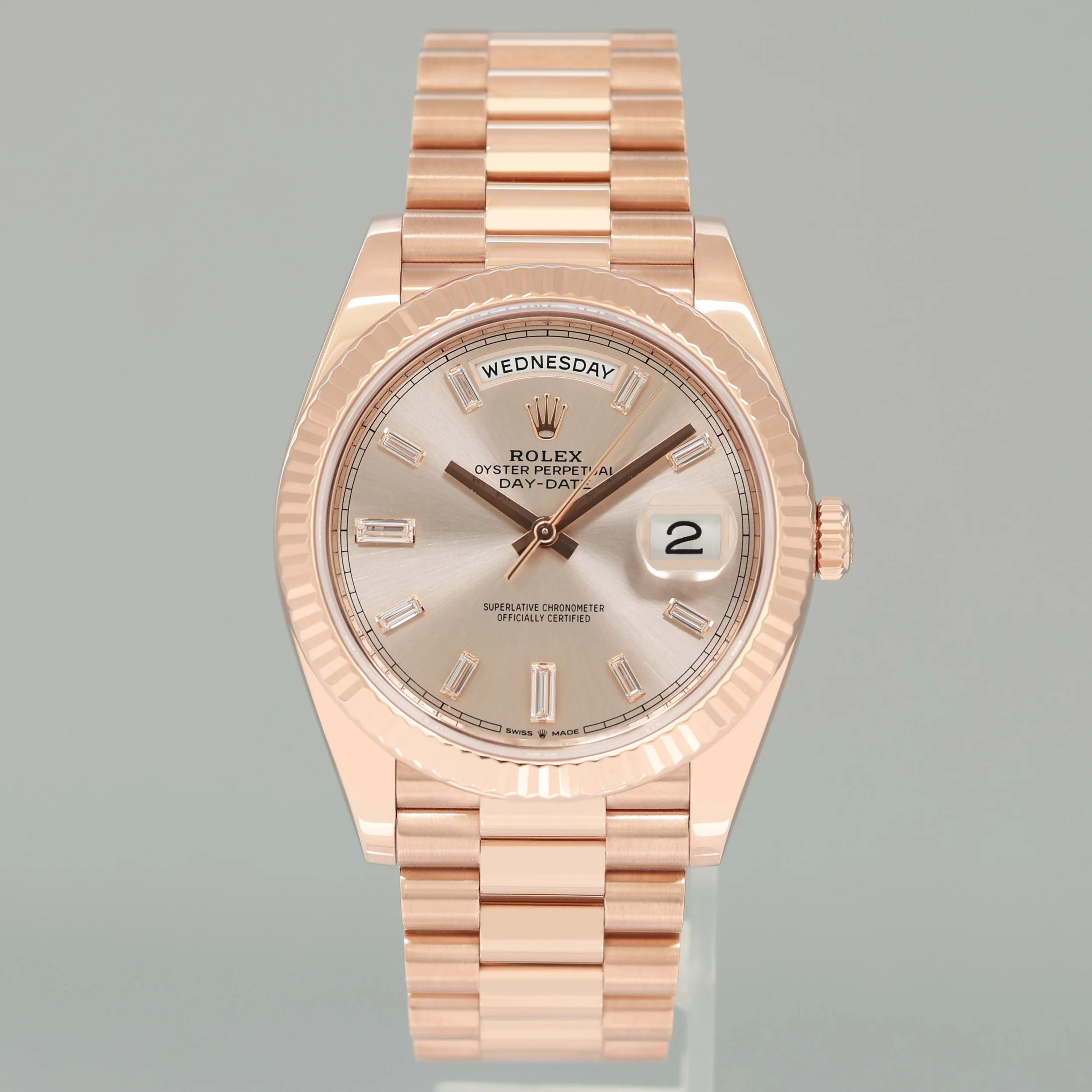 PAPERS MINT 2020 Rolex President 40mm Rose Gold Sundust Diamond 228235 Watch Box - Image 2