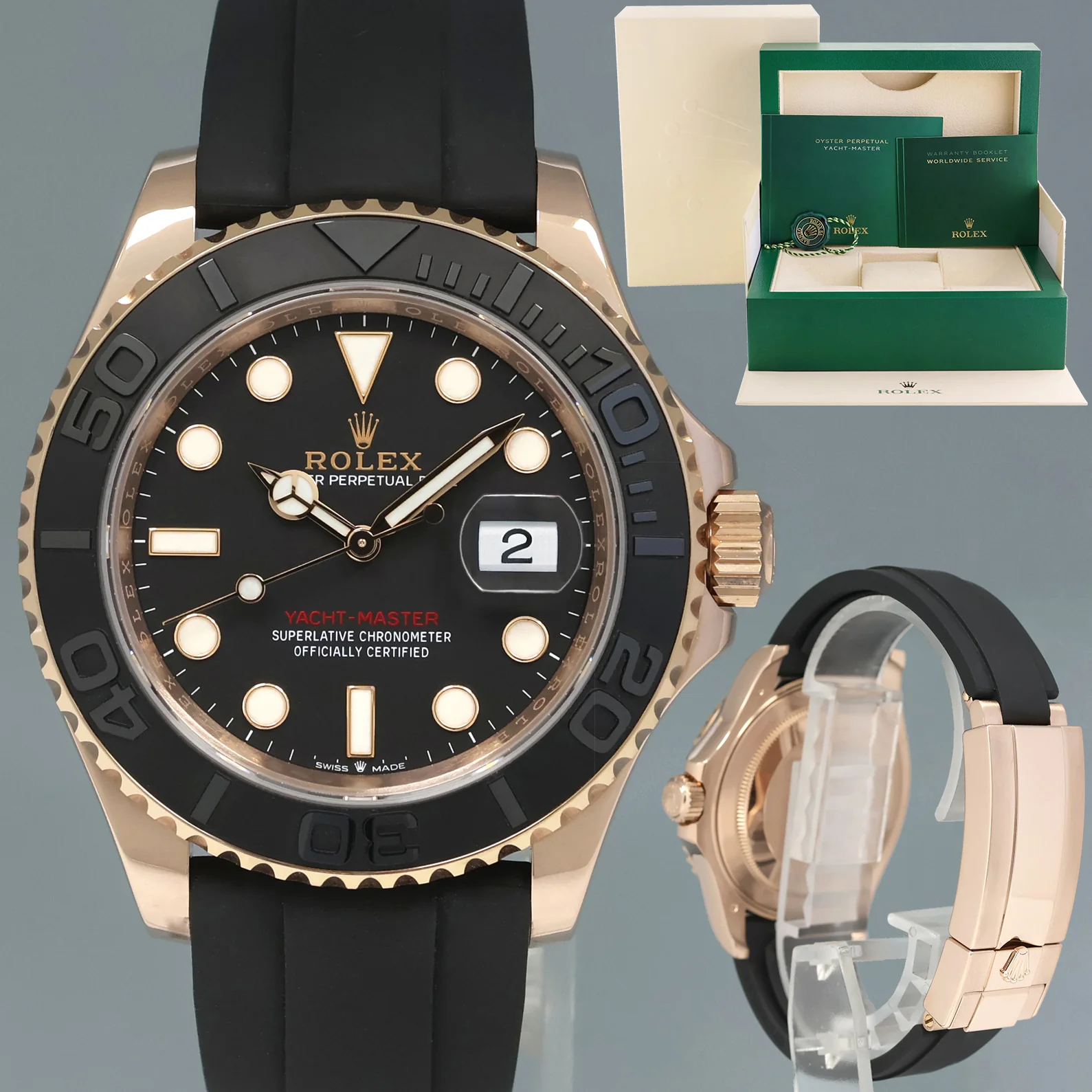 MINT 2023 Rolex Yacht-Master 126655 Everose 40mm Oysterflex Rubber Watch Box