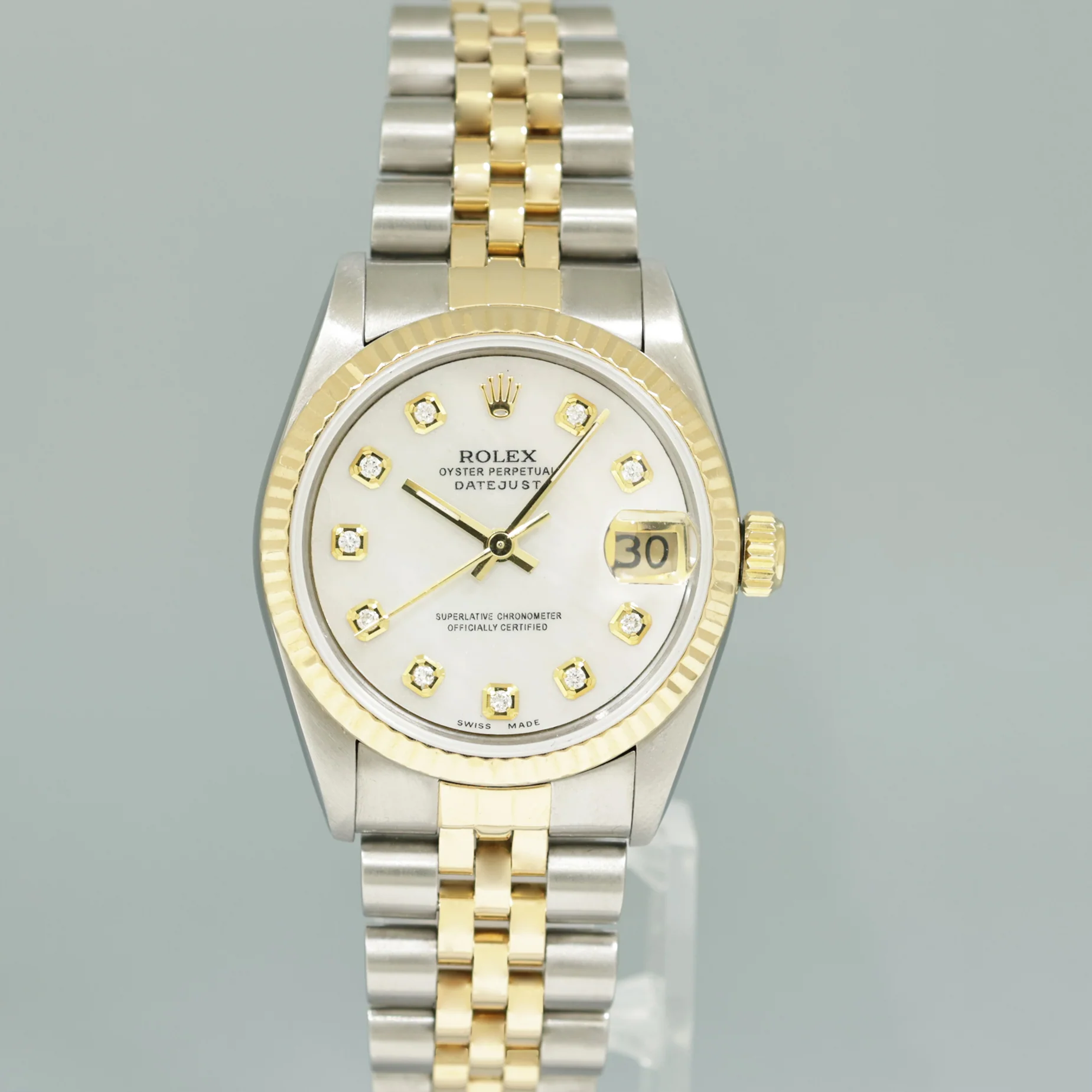 MINT Ladies Rolex 68273 Two Tone 18k Yellow Gold Fluted Steel 31mm Pearl Diamond Watch - Image 2