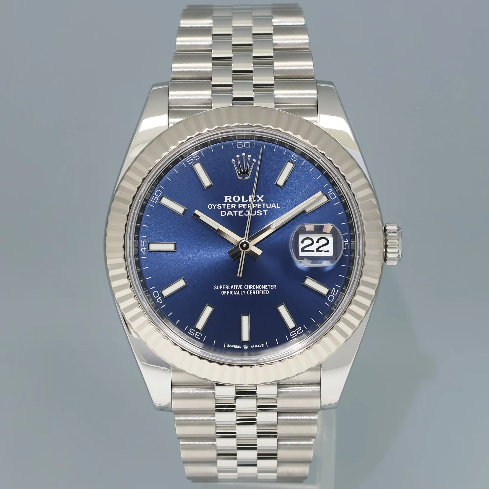 MINT PAPERS Rolex DateJust 41 Blue Stick Steel 41mm Jubilee White Gold Fluted 126334 Watch - Image 2
