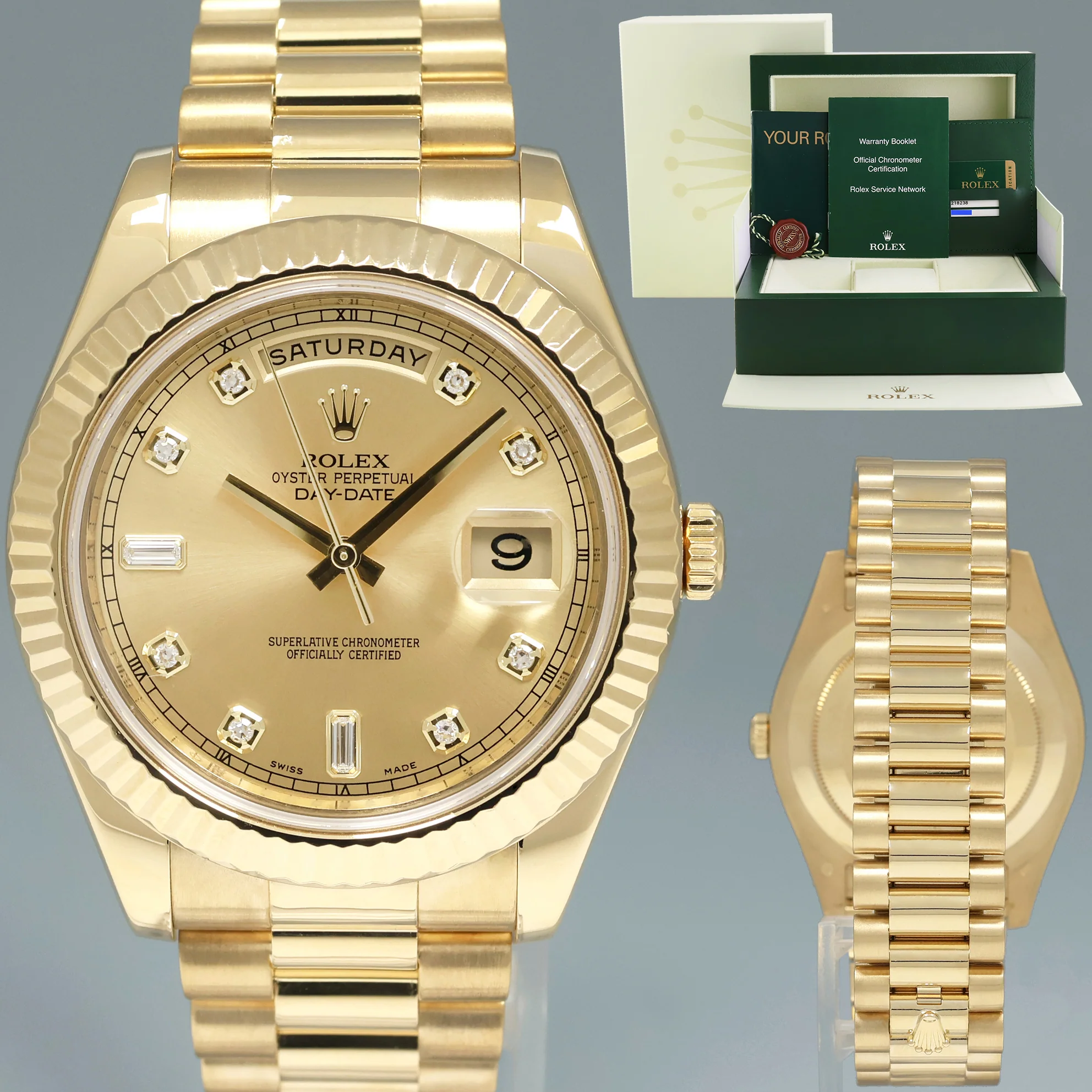 MINT PAPERS Rolex Day Date II President Yellow Gold Diamond 41mm 218238 Watch Box