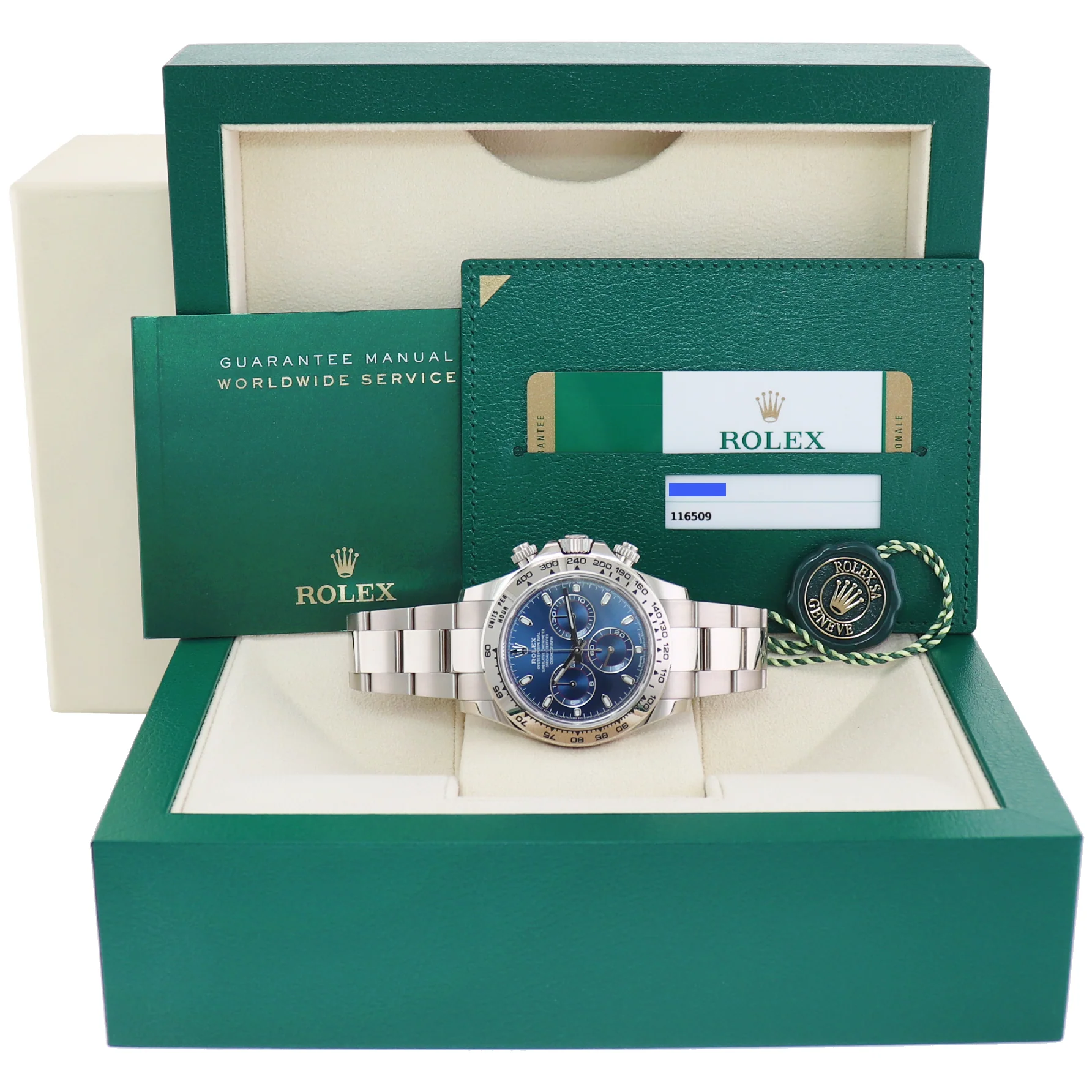 MINT PAPERS Rolex Daytona Blue Dial Chronograph 116509 White Gold Watch Box - Image 8