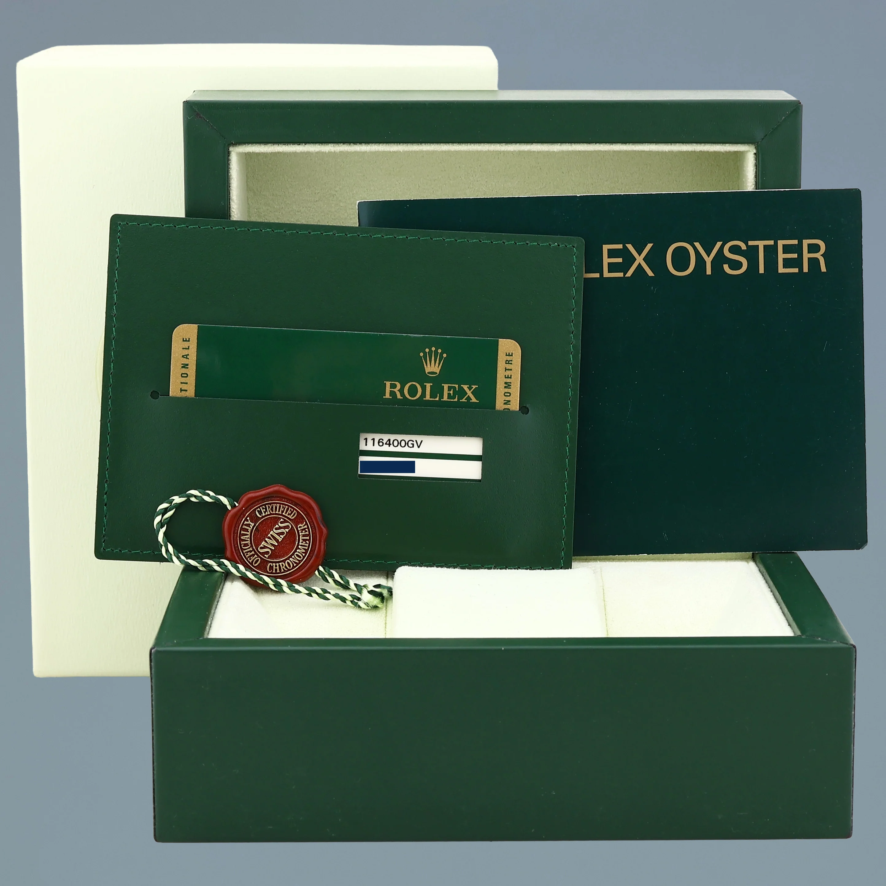 MINT PAPERS Rolex Milgauss Green Anniversary Orange Black 116400GV Steel Watch Box - Image 7