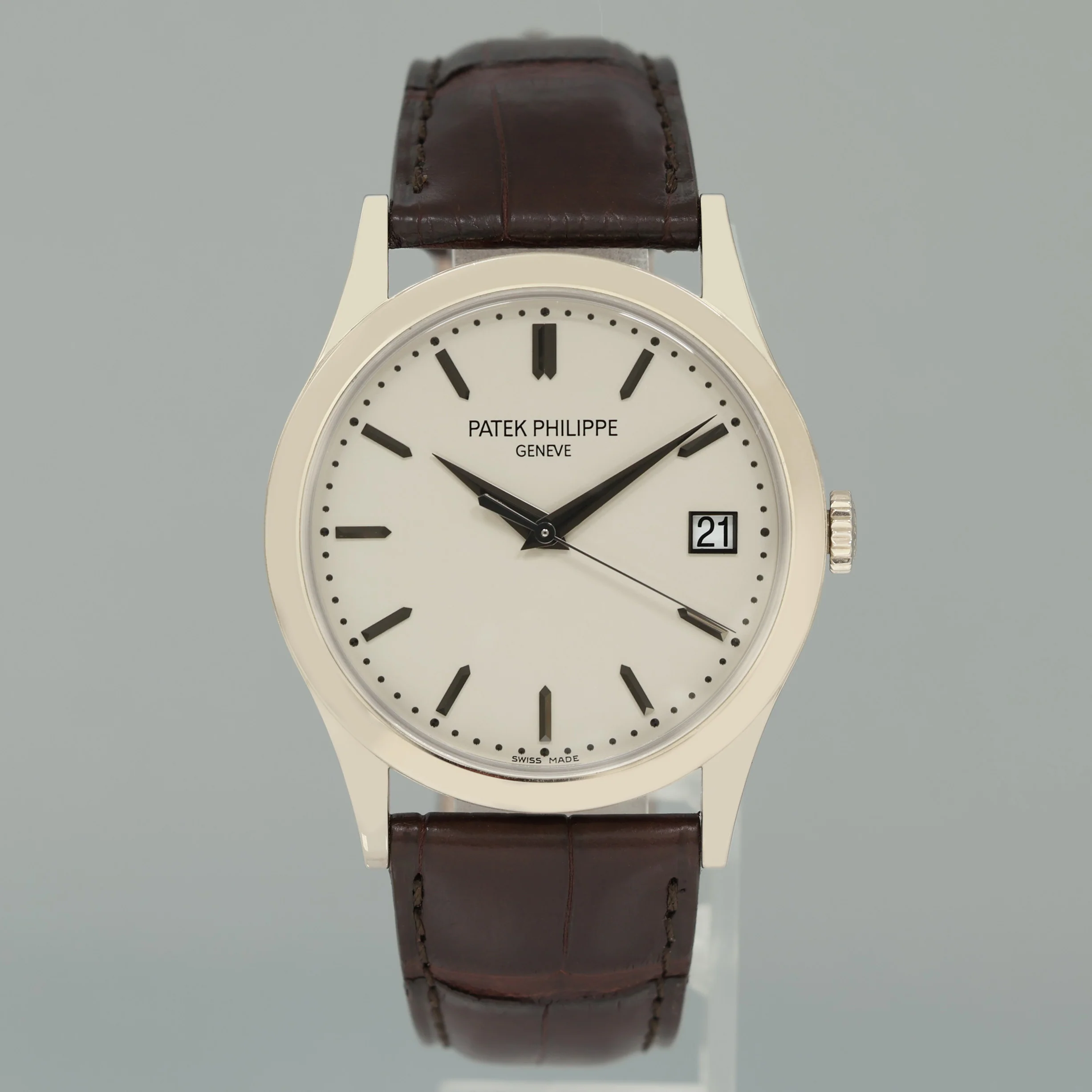 2010 PAPERS MINT Patek Philippe 5296G 38mm White Gold Calatrava Black Leather Watch - Image 2