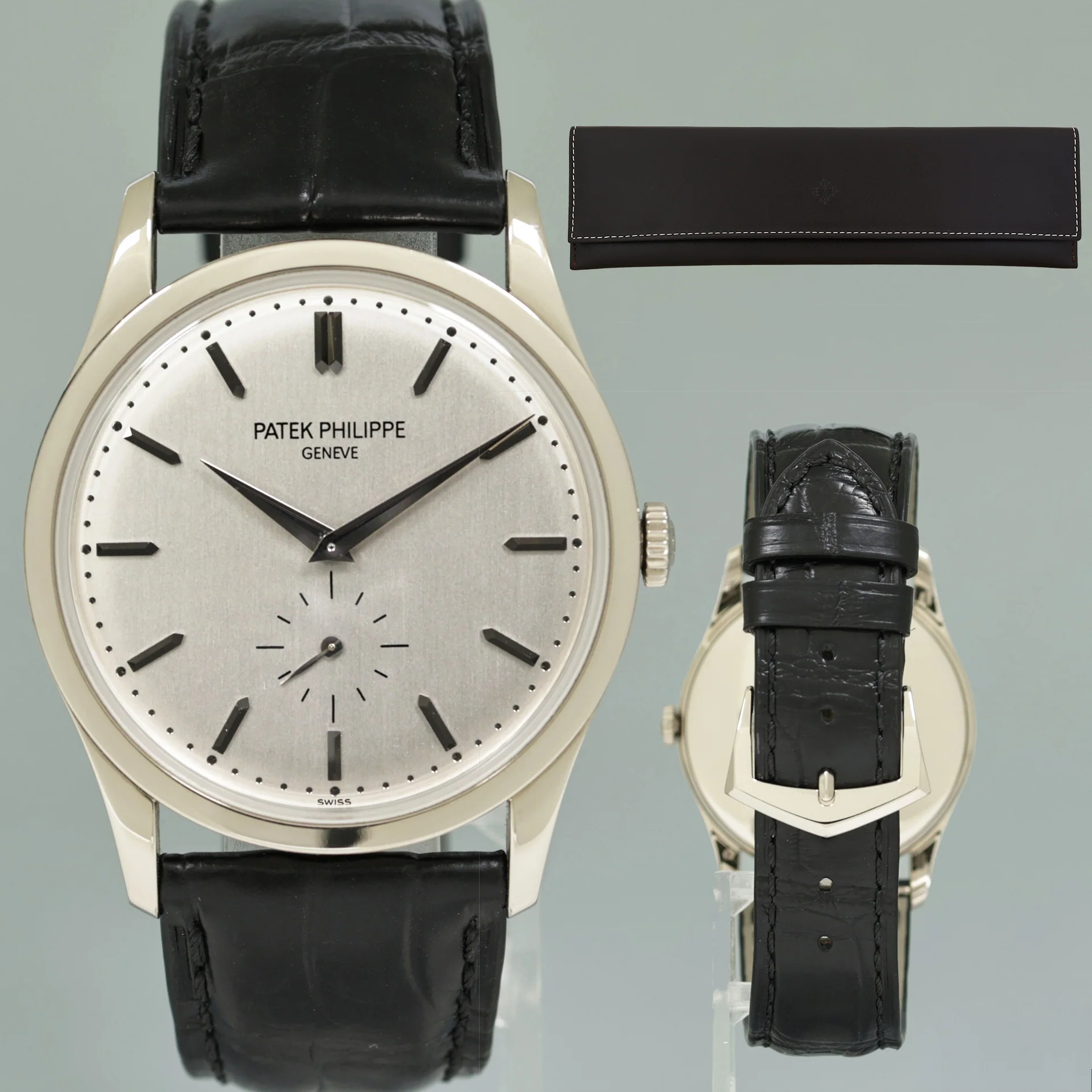 MINT Patek Philippe 5196G 37mm White Gold Calatrava Black Leather Watch Box