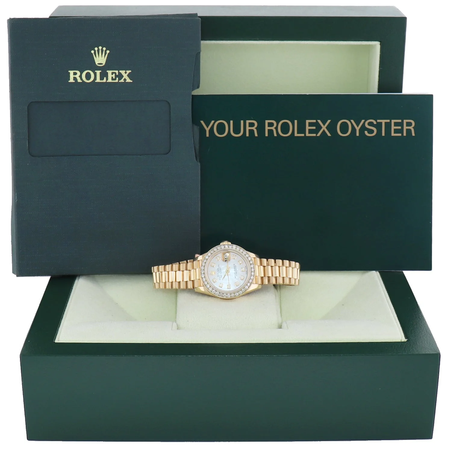 MINT Pearl Diamond Ladies Rolex DateJust 69178 President 26mm 18k Yellow Gold Watch Box - Image 8