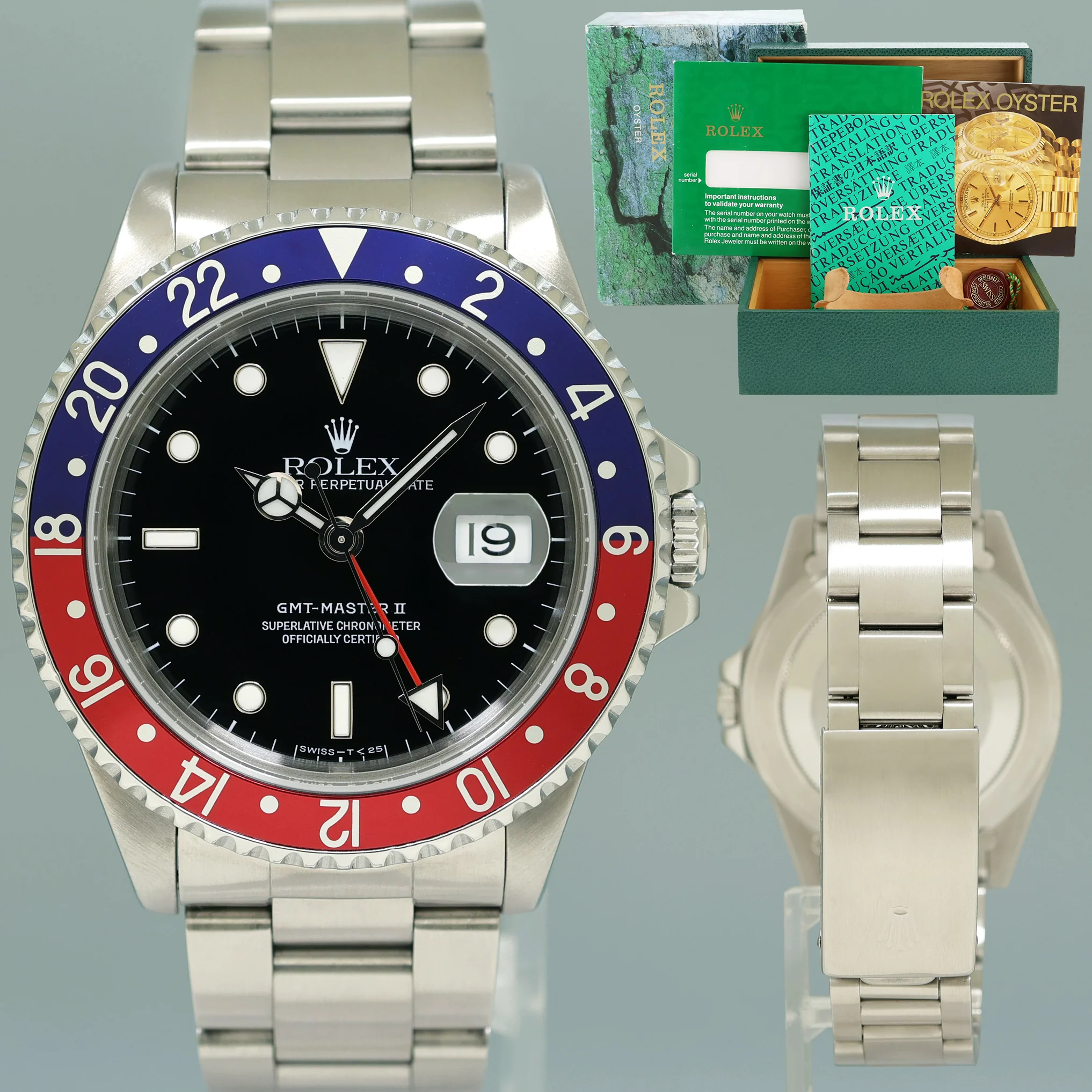 MINT Rolex 16710 GMT-Master II Pepsi Blue Red 40mm Tritium Steel Watch Box