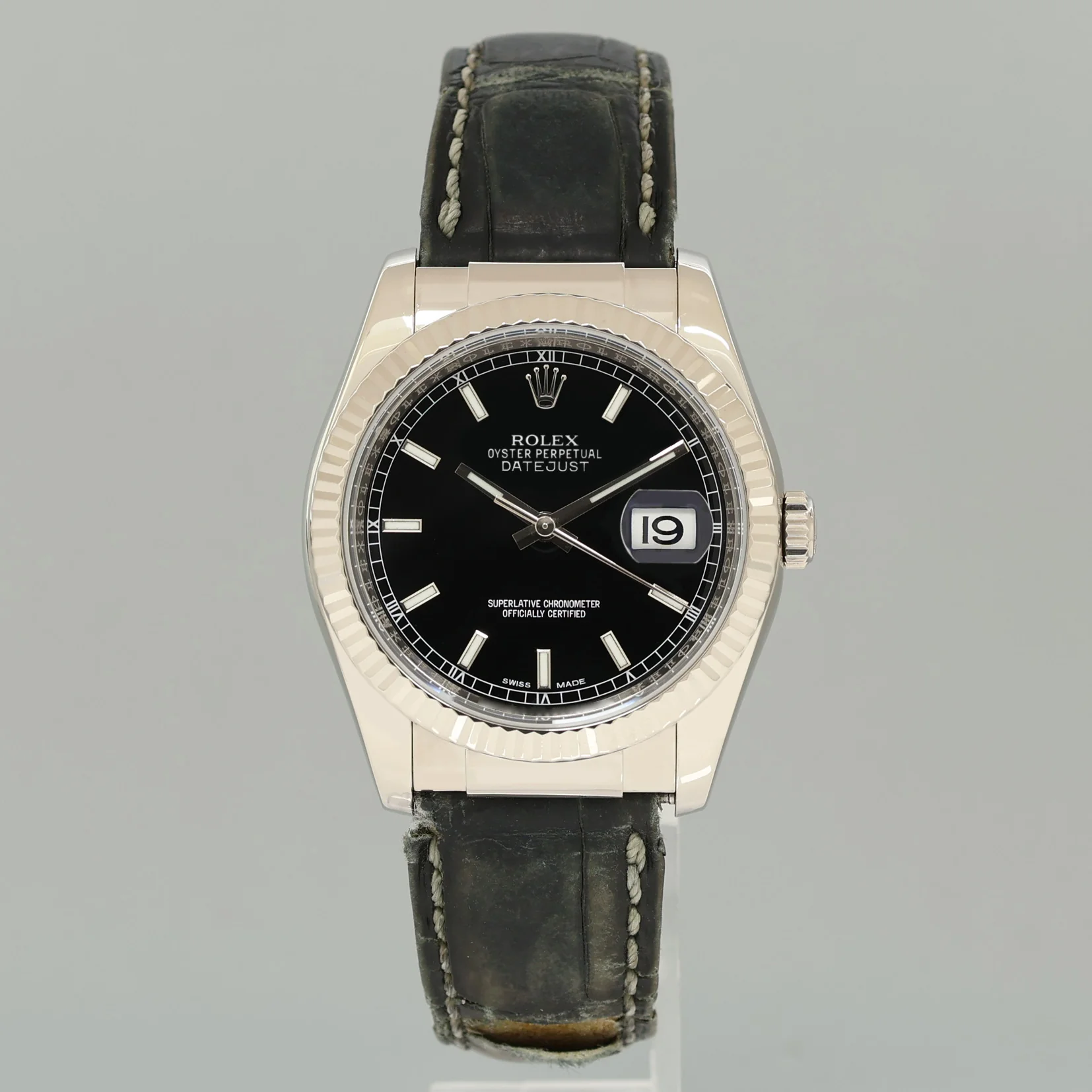 PAPERS MINT Rolex DateJust 116139 Leather White Gold Black Dial Watch Box - Image 2
