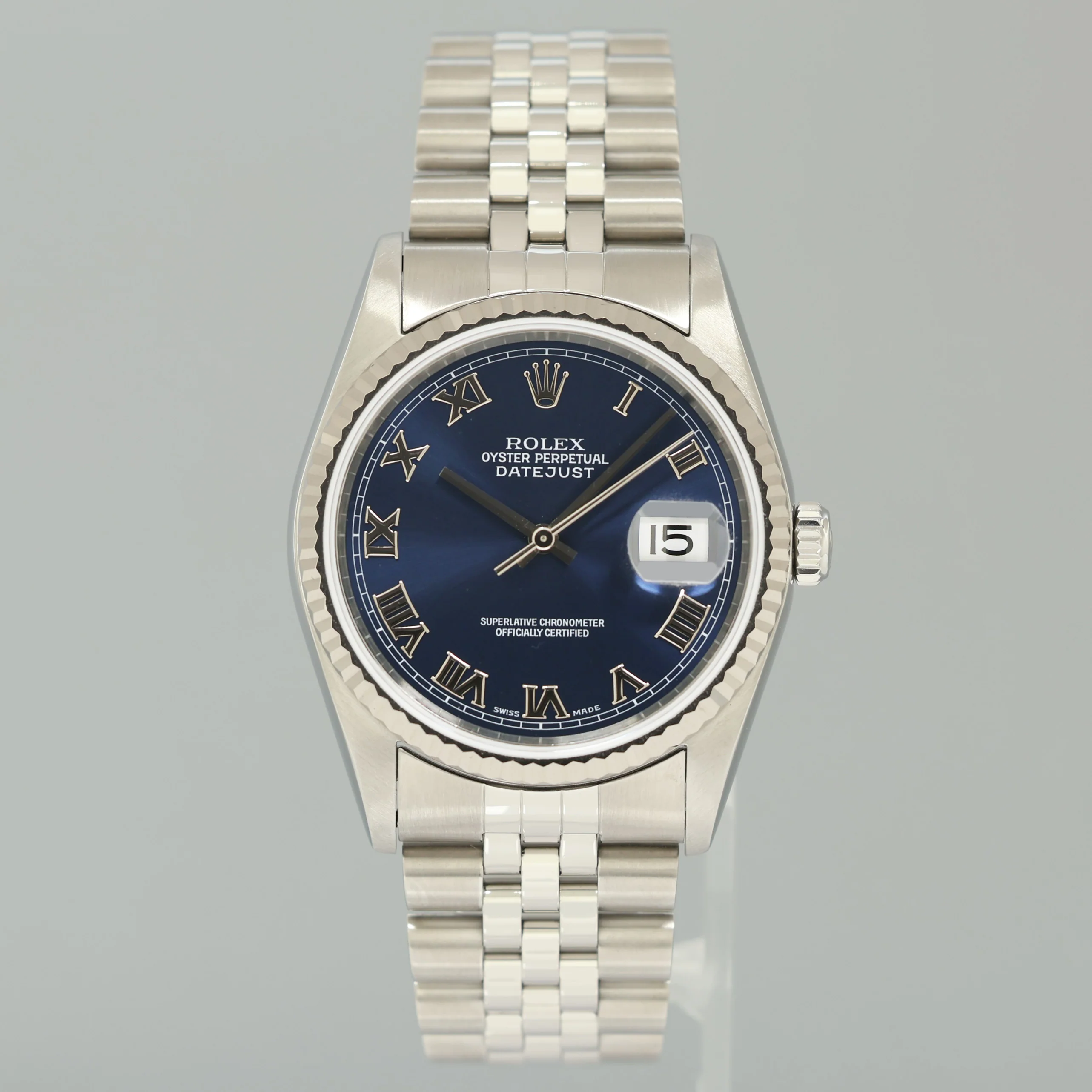 MINT Rolex DateJust 16234 Blue Roman Jubilee White Gold Fluted Watch Box - Image 2