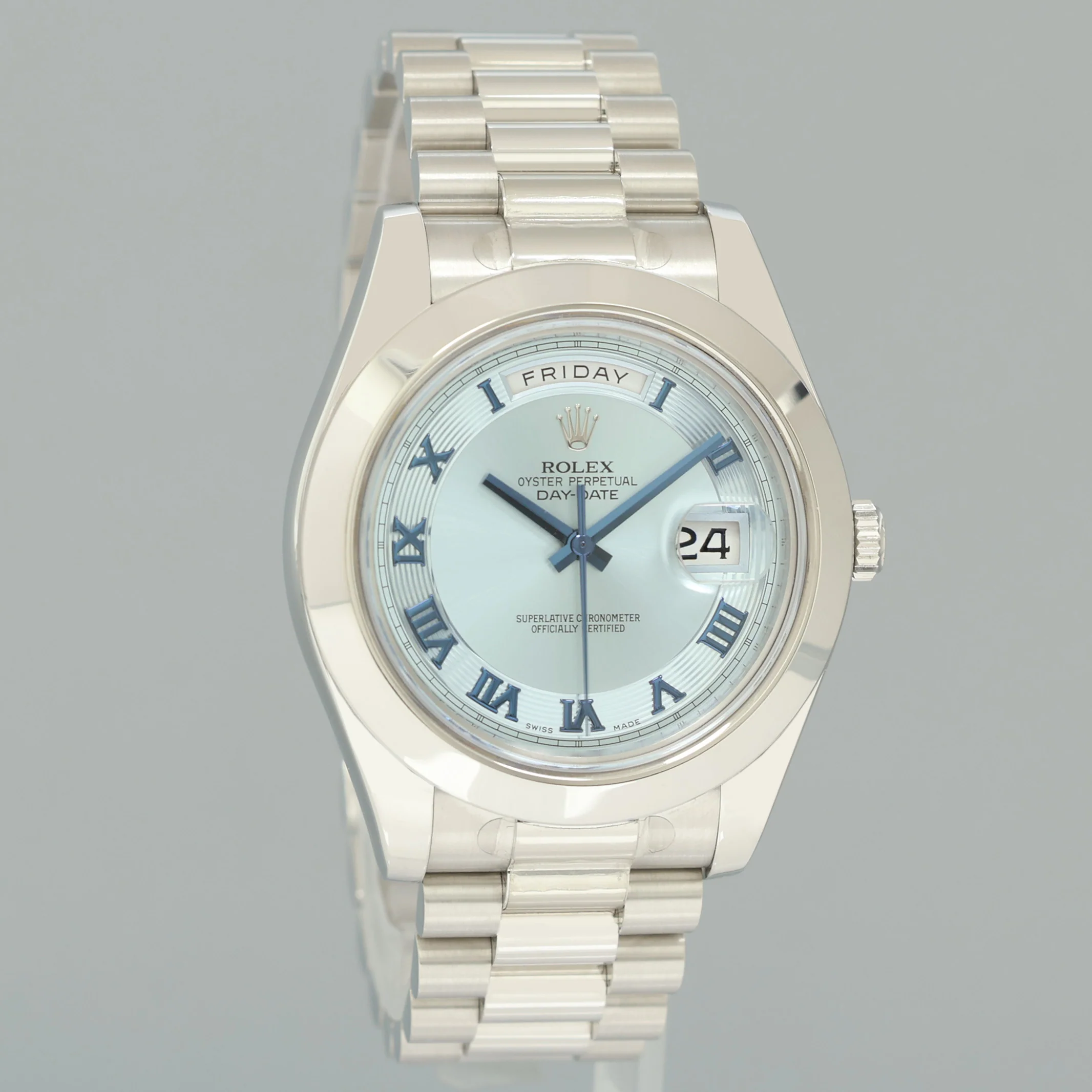 NOS STICKERED NEW Rolex Day-Date 41mm Blue Roman Platinum President 218206 Watch - Image 3