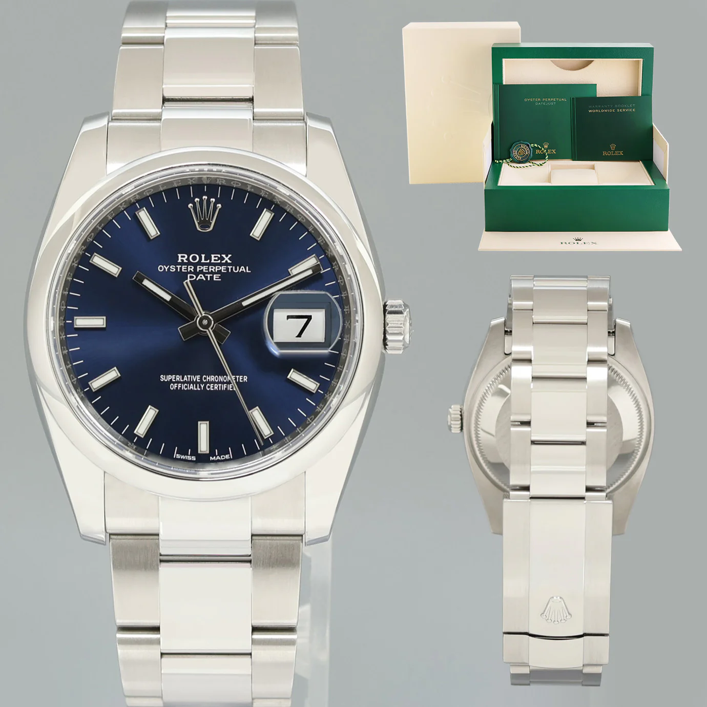 2020 MINT Rolex Oyster 115200 Blue Stick Oyster Perpetual Date 34mm Stainless Steel Watch Box