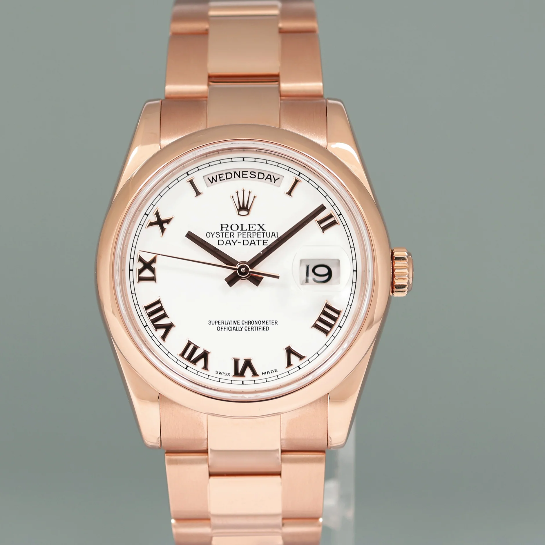 MINT Rolex President Day Date 36mm Rose Gold 118205 White Roman Watch Box - Image 2