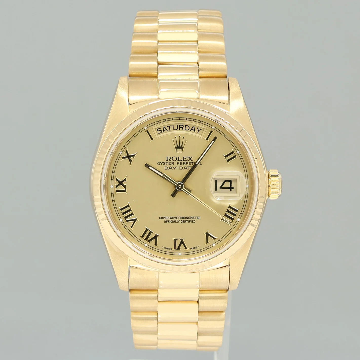 PAPERS MINT Rolex President Day-Date Champagne Roman 18038 Quickset Gold Watch - Image 2