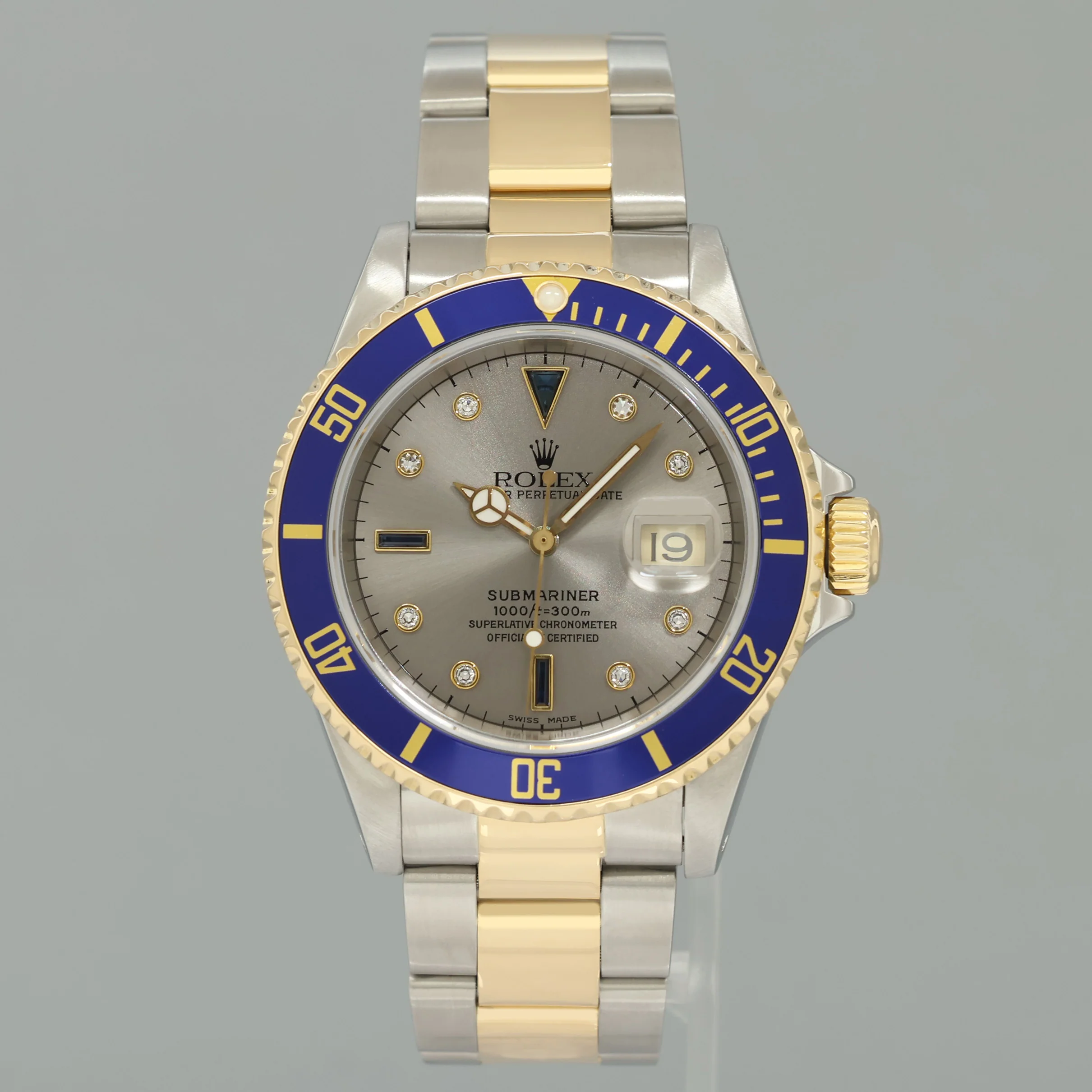 MINT Rolex Submariner 16613 Two Tone Yellow Gold Blue Serti Diamond 40mm Watch Box - Image 2