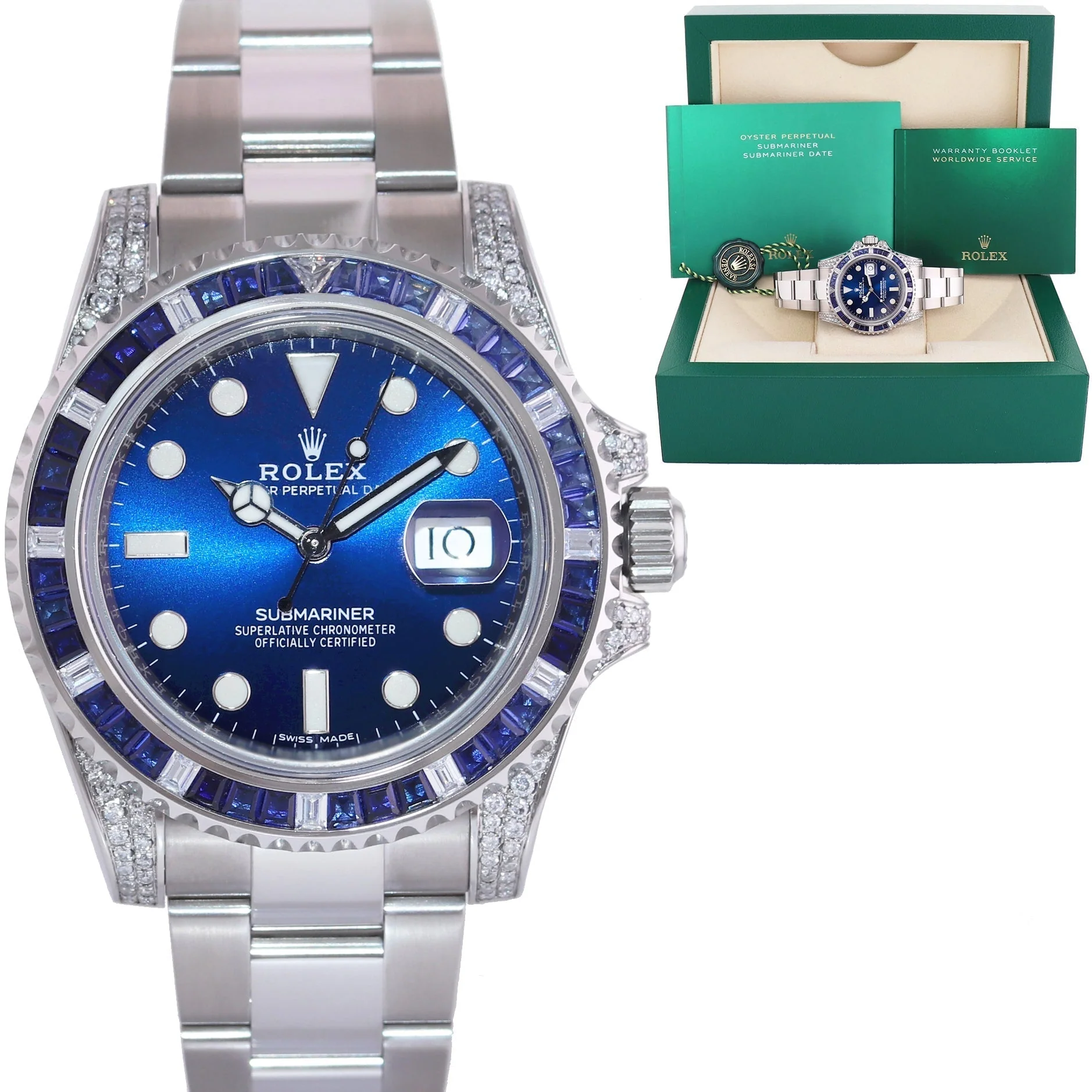 2017 MINT Rolex Submariner Date 116610 Diamond Sapphire Steel Blue Ceramic Watch