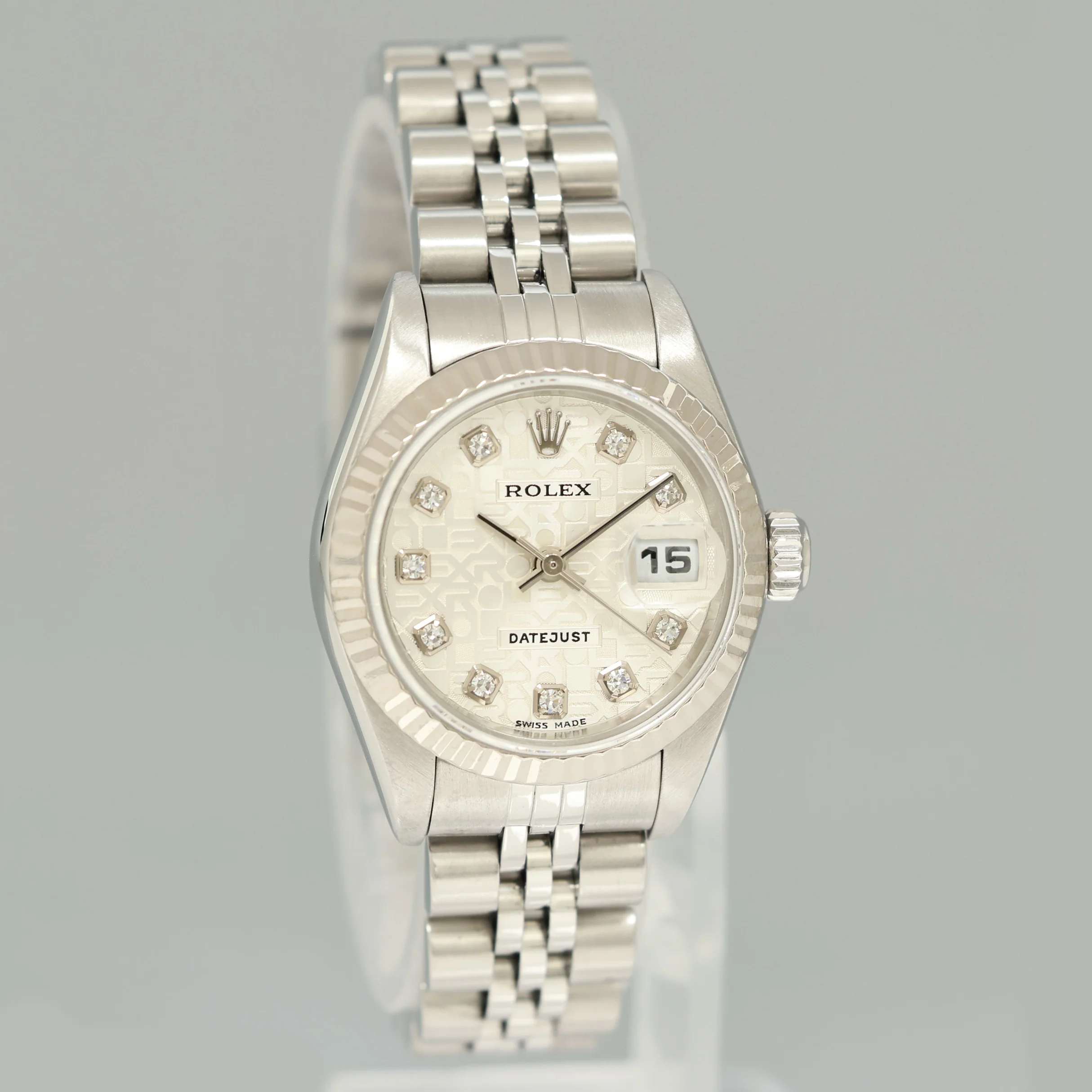 MINT Ladies Rolex 79174 DateJust 26mm Silver Diamond Fluted Bezel Jubilee Watch Box - Image 3