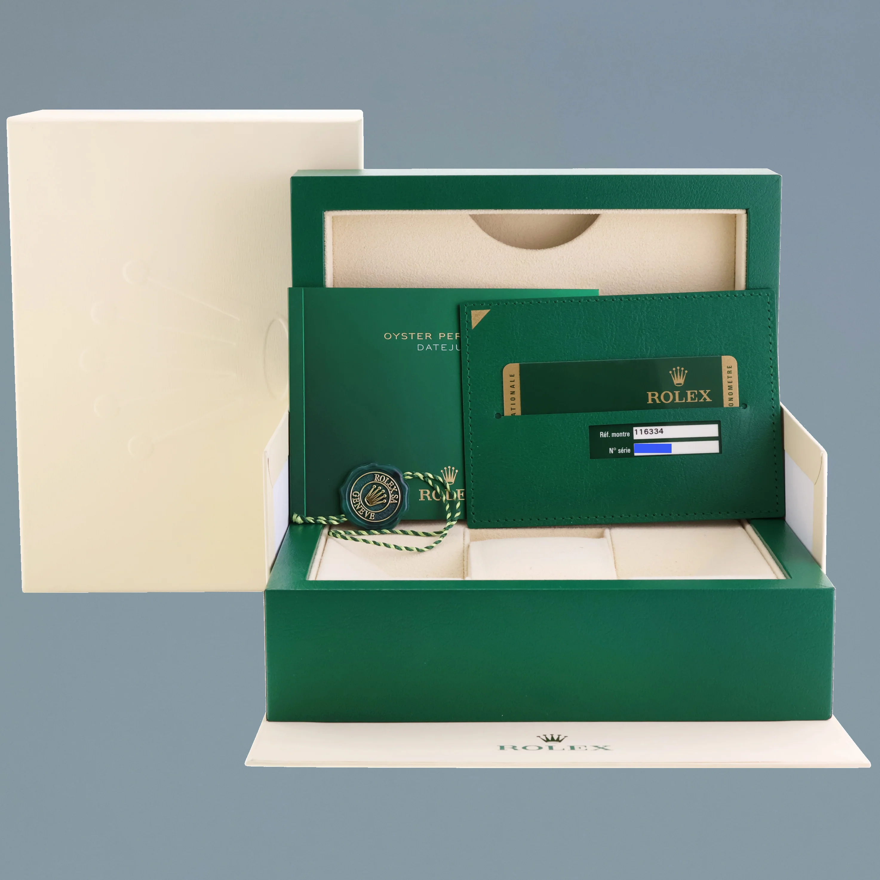 PAPERS MINT Rolex DateJust II Blue Stick White Gold Fluted Bezel 116334 Watch Box - Image 7