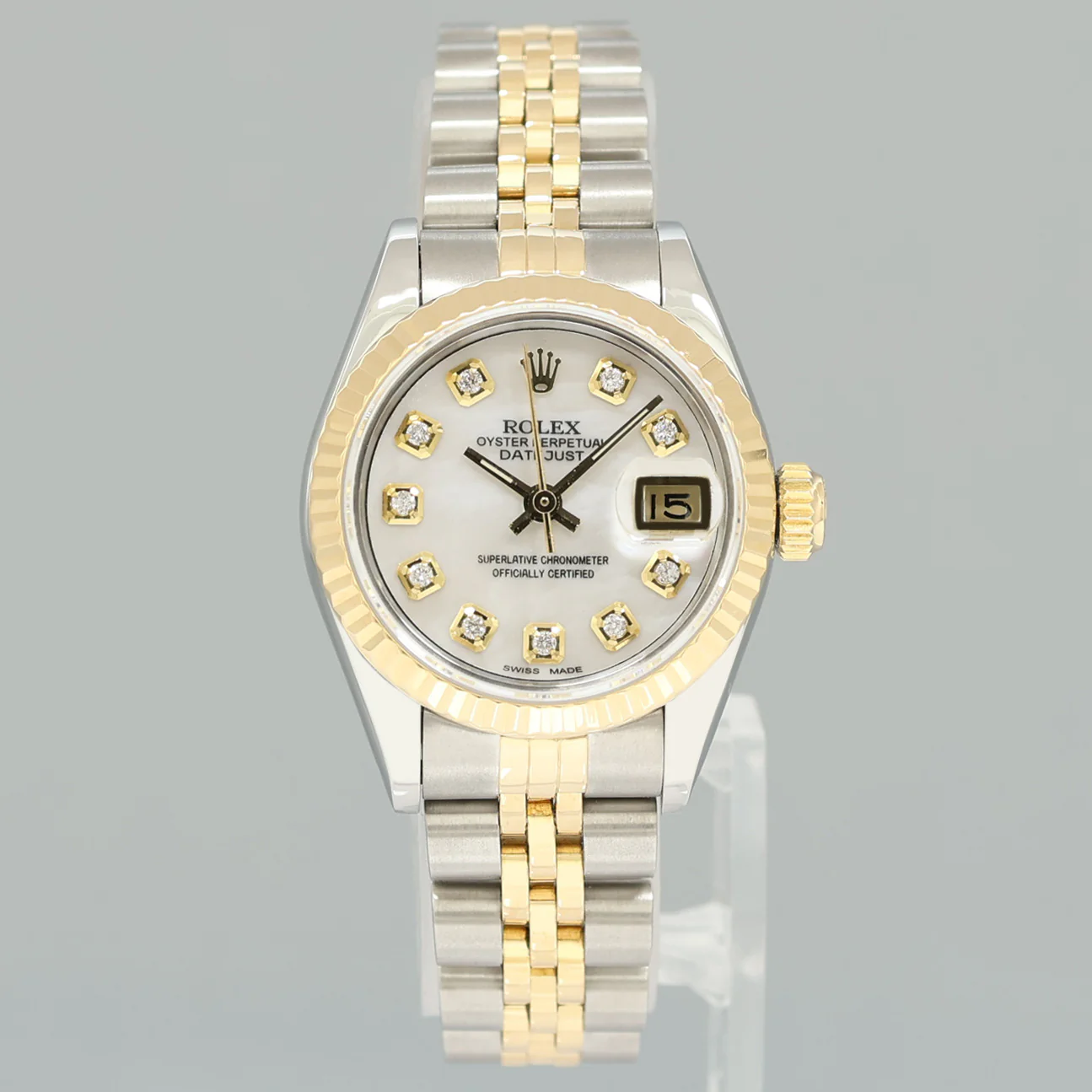 PAPERS Pearl Diamond Ladies Rolex 26mm DateJust 69173 Two Tone Gold Jubilee Watch Box - Image 2